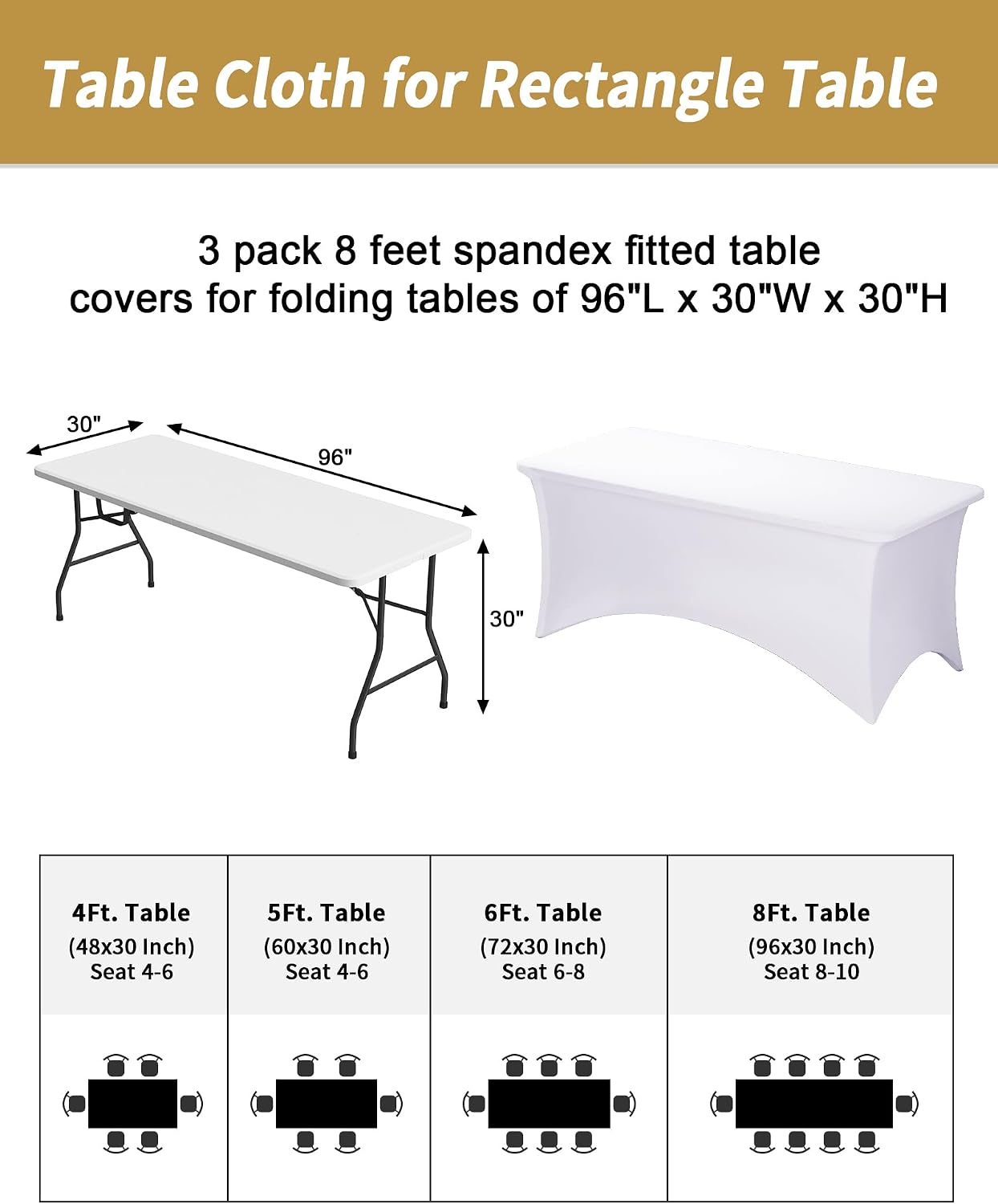 Detalle de Fixwal Stretch Tablecloth 3 Pack, 8 ft
