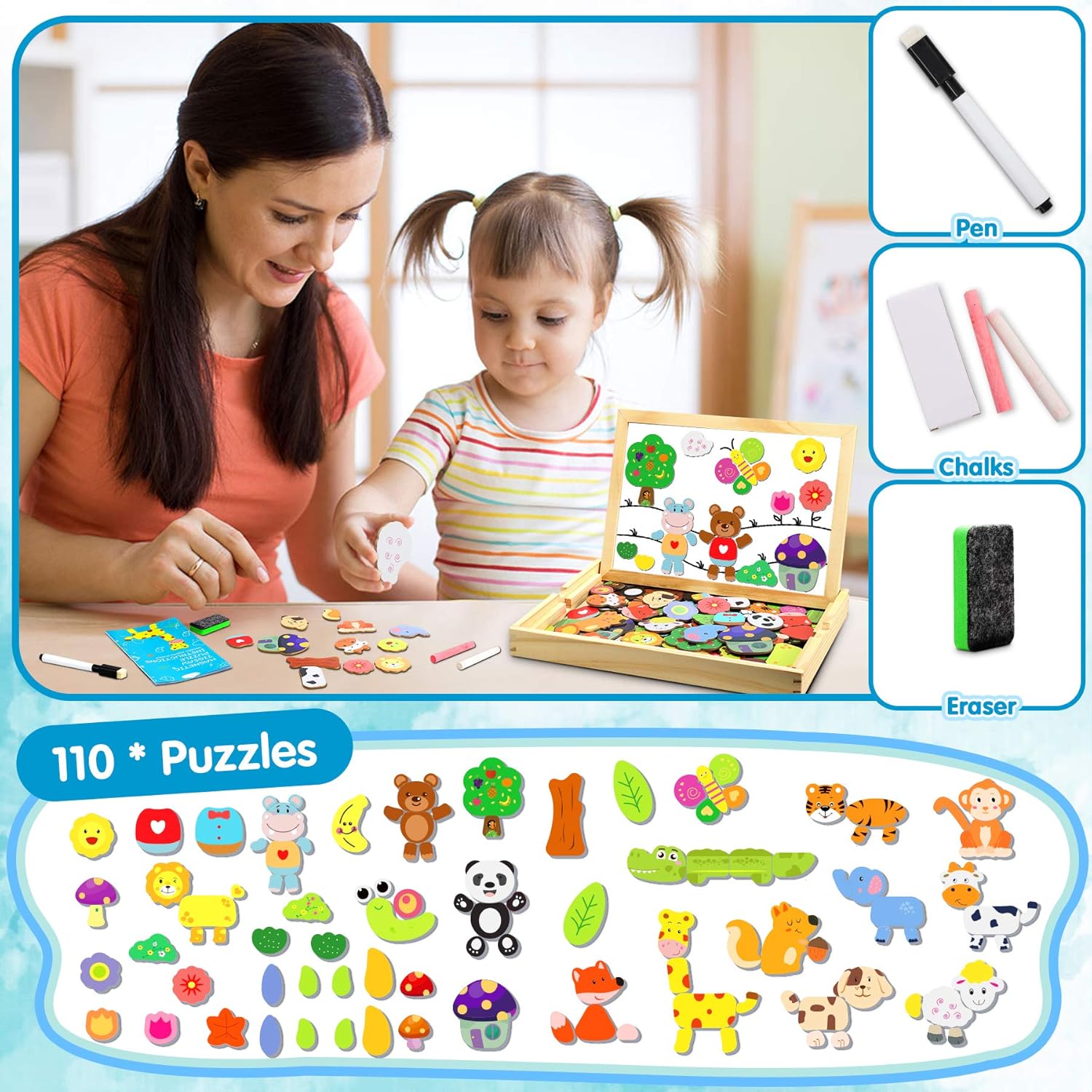 Detalle 1 de Jojoin Magnetisches Holzpuzzle 110 Teile