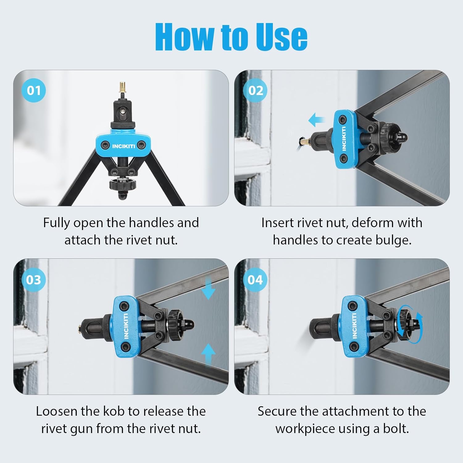 Thumbnail 4 de INCIKITI Rivnut Tool Kit: 14 inch Rivet Nut Gun with 150 Rivnuts and 6 Mandrels