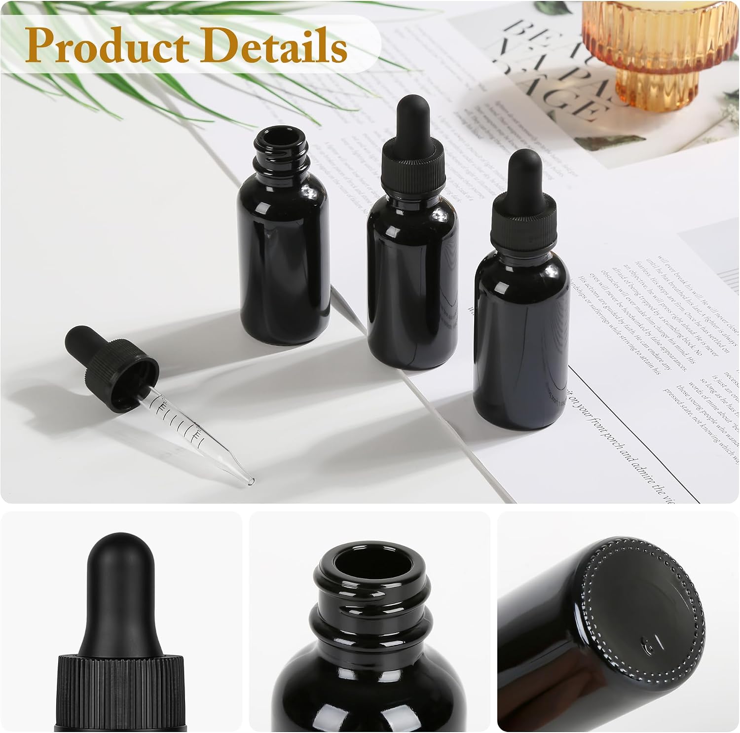 Detalle 1 de EASTHOLGLS U-1-D-48 1 oz UV-Black Glass Dropper Bottles, 48-Pack