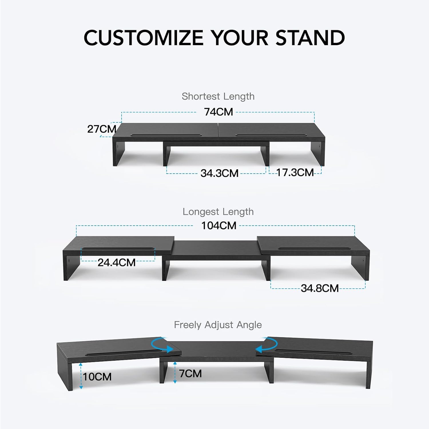 Thumbnail 3 de HUANUO Dual Monitor Stand Riser – Adjustable Desk Monitor Stand for Two Screens