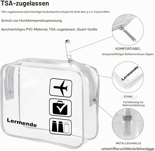 Detalle de Lermende Transparente Kulturtasche TSA Kosmetiktasche PVC Wasserdicht – 2er-Set