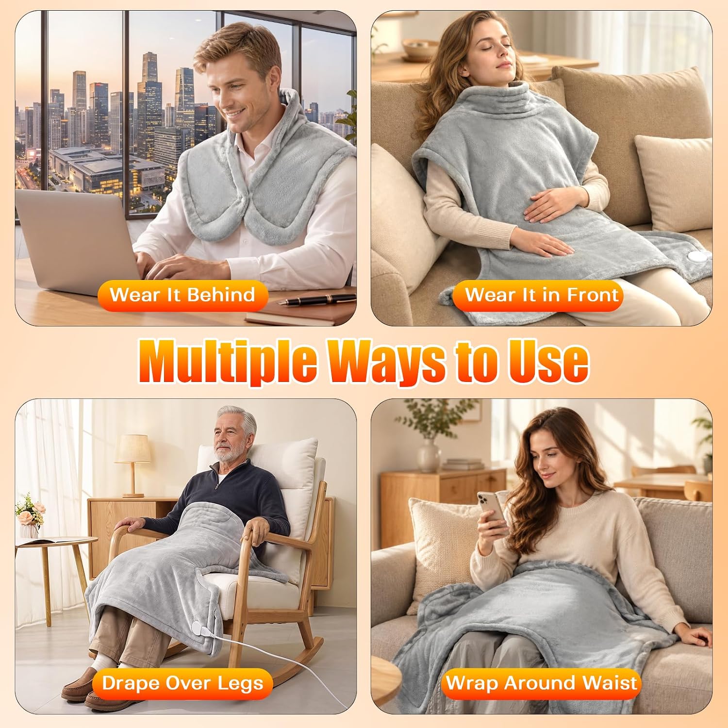 Thumbnail 5 de domucoly HP11-018B Wearable Heating Pad, 6 Heat Settings, 7 Timers, Flannel