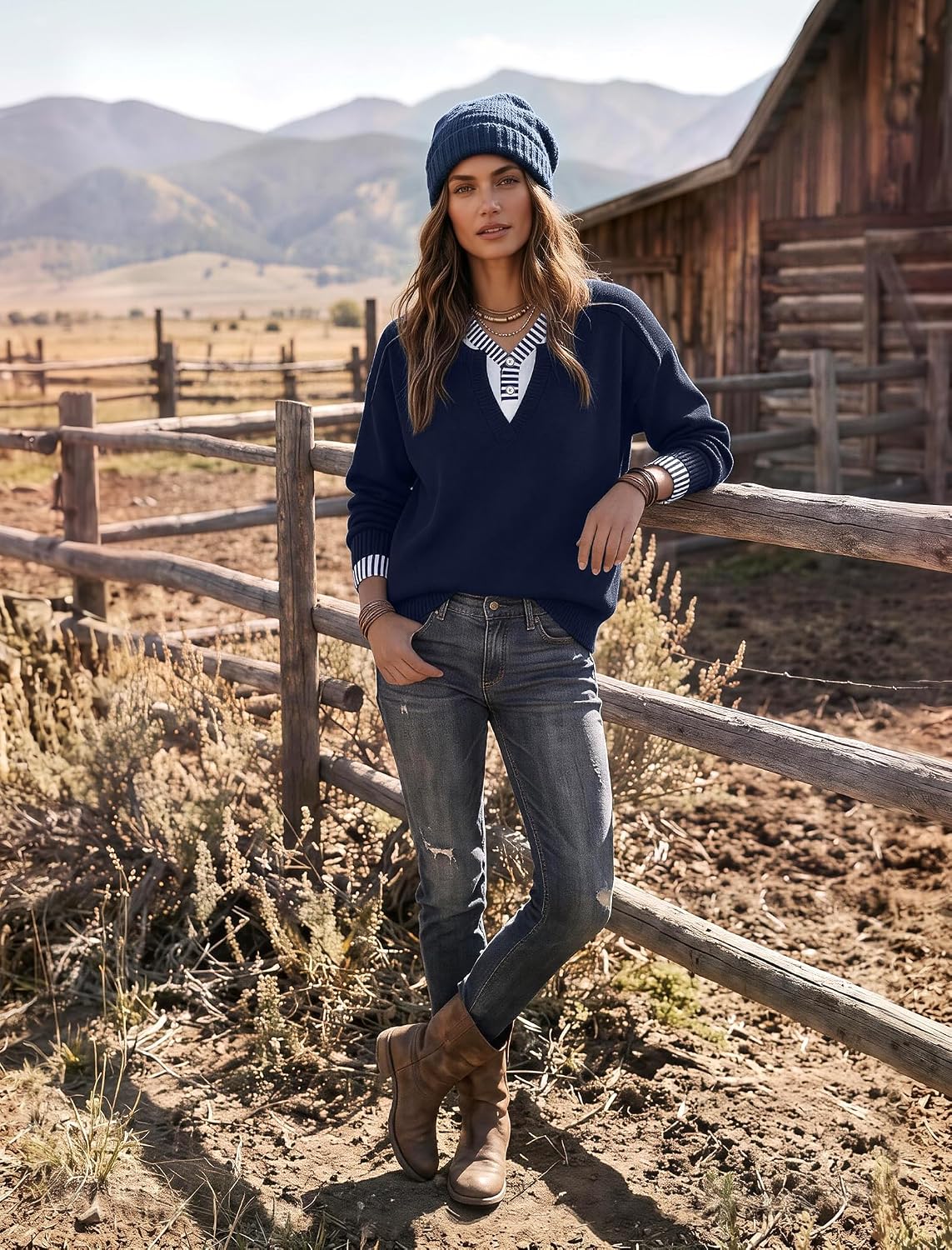 Detalle 1 de Women's Henley Pullover Sweater, Viscose Blend