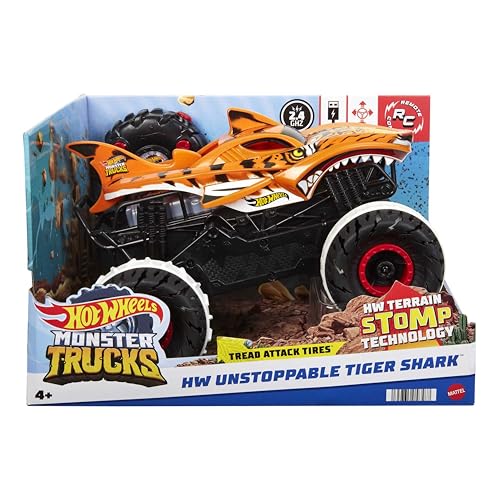 Thumbnail 4 de Hot Wheels Monster Trucks Tiger Shark l'Inarrestabile – Veicolo radiocomandato 1:15 4x4 per bambini 4+ anni (HGV87)
