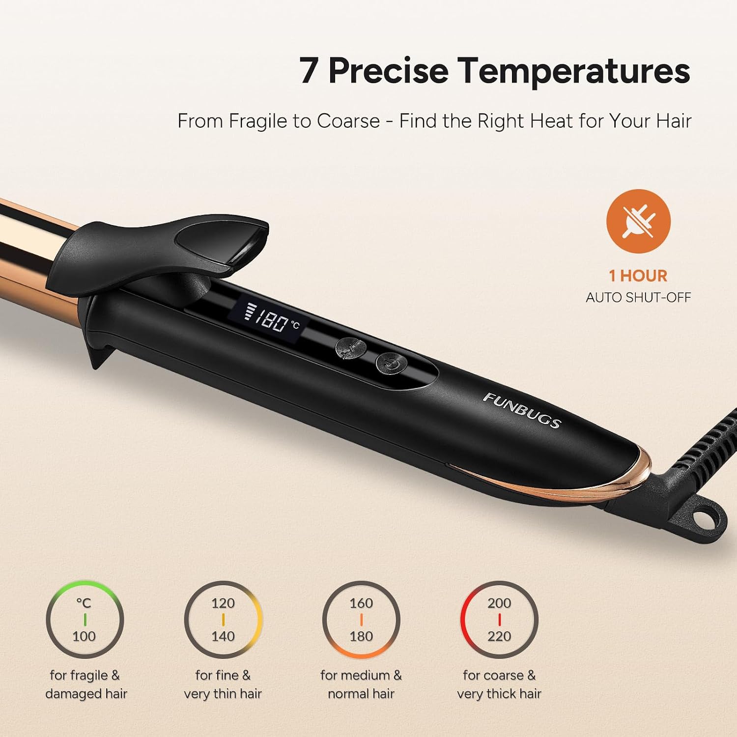 Detalle de FUNBUGS 25mm Titanium Curling Tongs – Anodised for Smooth, Lasting Curls