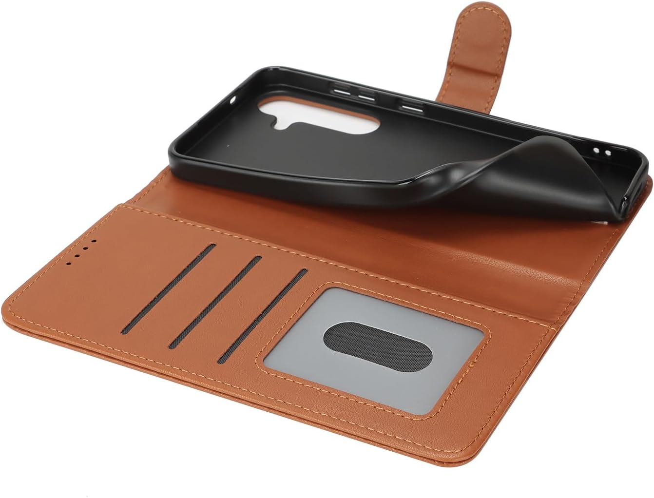 Thumbnail 6 de Zouzt Hülle für Samsung Galaxy S25 Plus – stoßfeste Flip-Lederhülle mit Kartenhalter und verstellbarem Stand (Hellbraun)