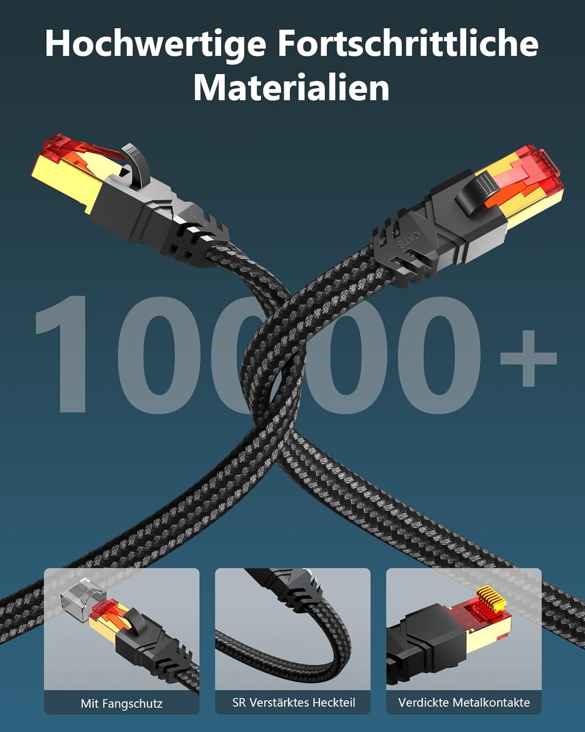 Thumbnail 4 de Tesmax Cat 8 LAN Kabel 2 m – 2 Stück, S/FTP, 40 Gbps, 2000 MHz, RJ45, flach, Nylon Geflochten, ideal für PS5, Switch und Steam Deck