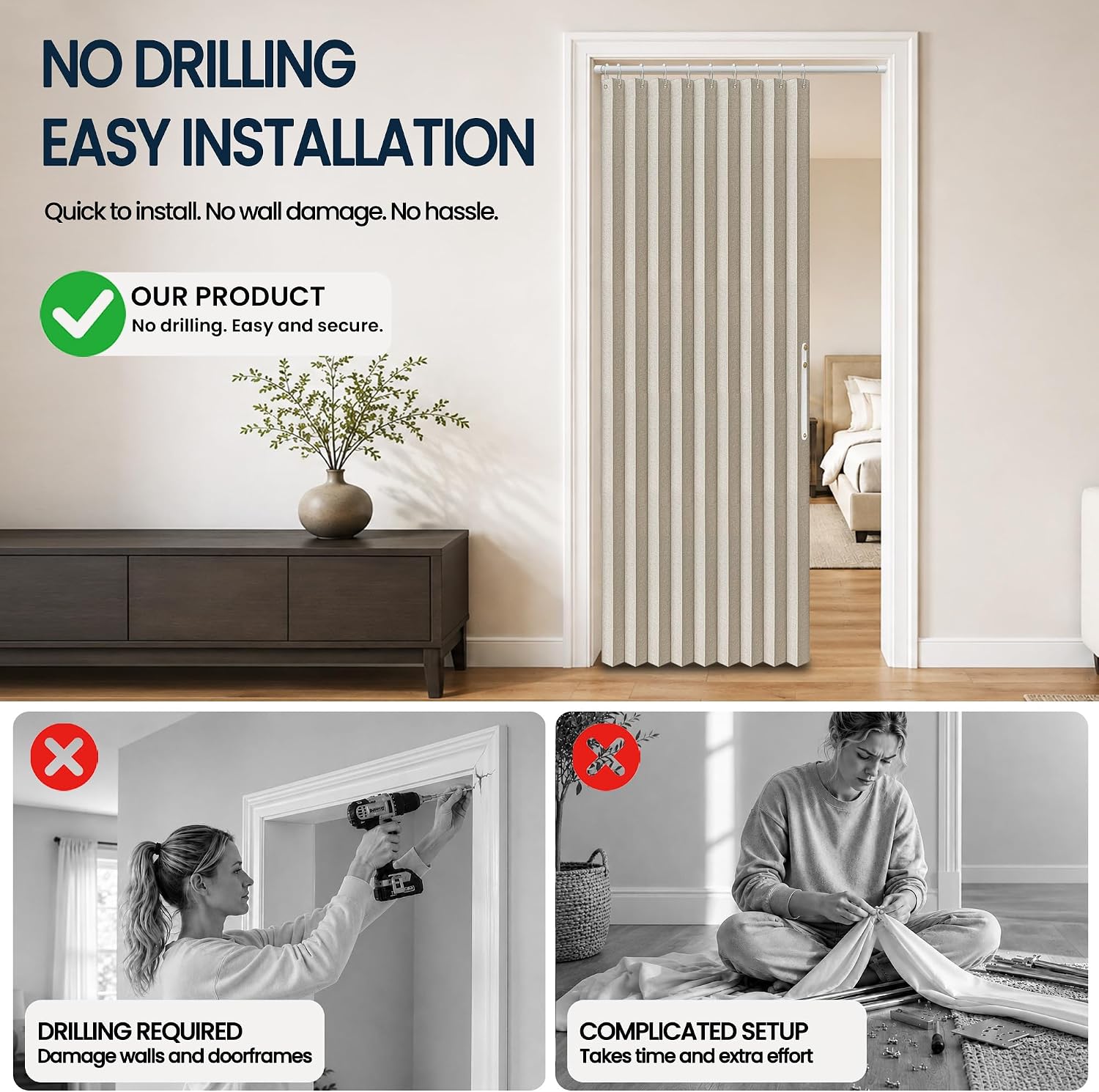 Thumbnail 6 de AJAZZ 100% Blackout Magnetic Door Curtain (42" W x 78" L, 1 Panel) — Cream White