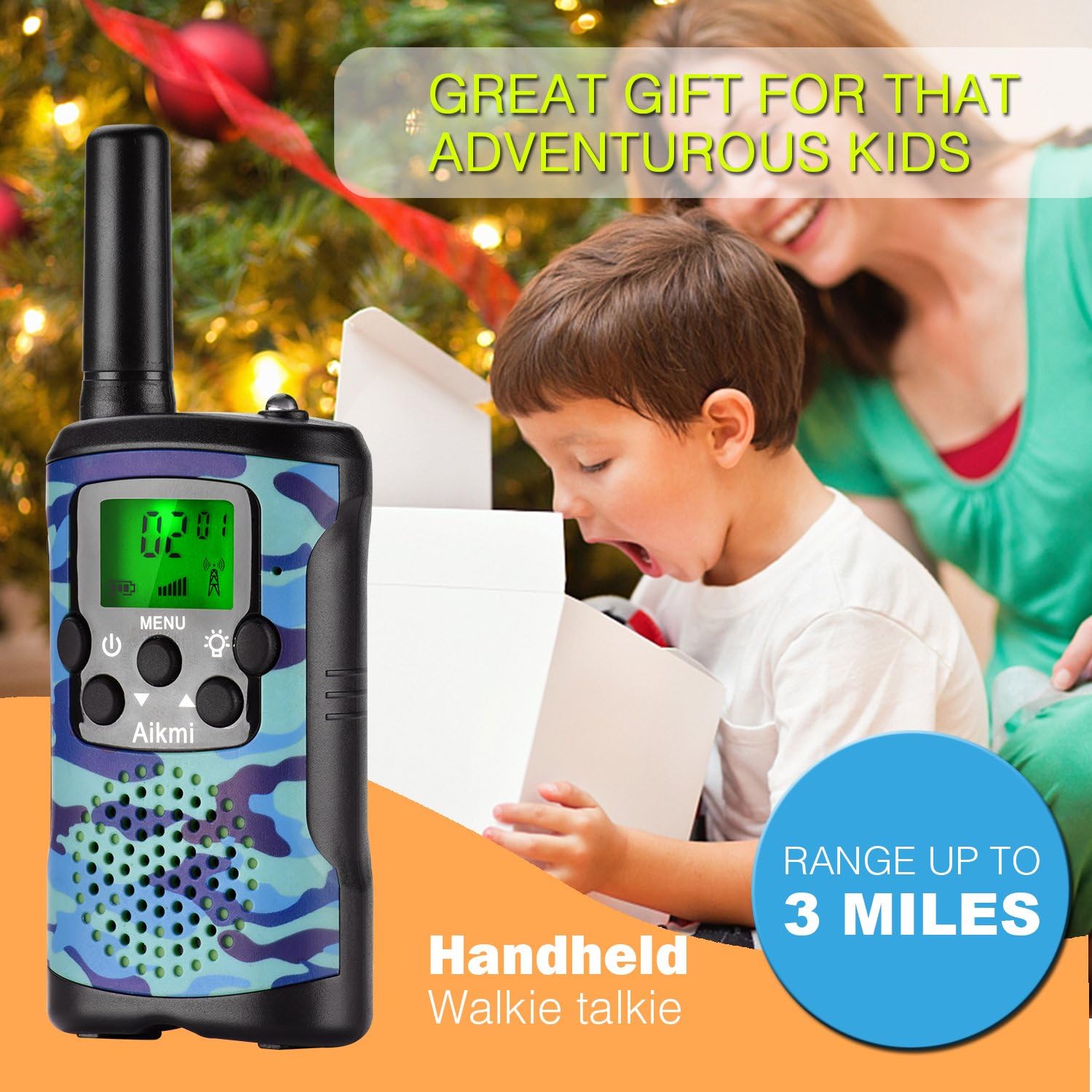 Detalle de Walkie Talkies for Kids 22 Channel 3-Mile Range – Blue Camo (2-Pack) for Outdoor Adventures