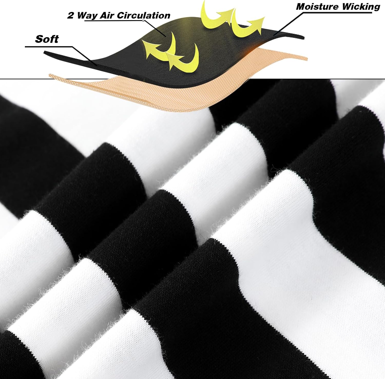 Detalle 2 de LEDING Black and White Striped Long-Sleeve T-Shirt, Cotton-Spandex Crewneck