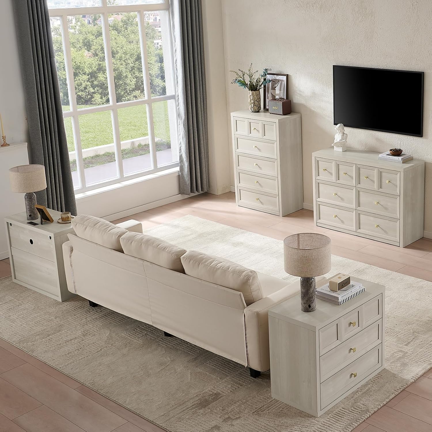 Detalle de Yikingbay YBKDG002 5-Drawer Dresser, Gray-White Textured Finish