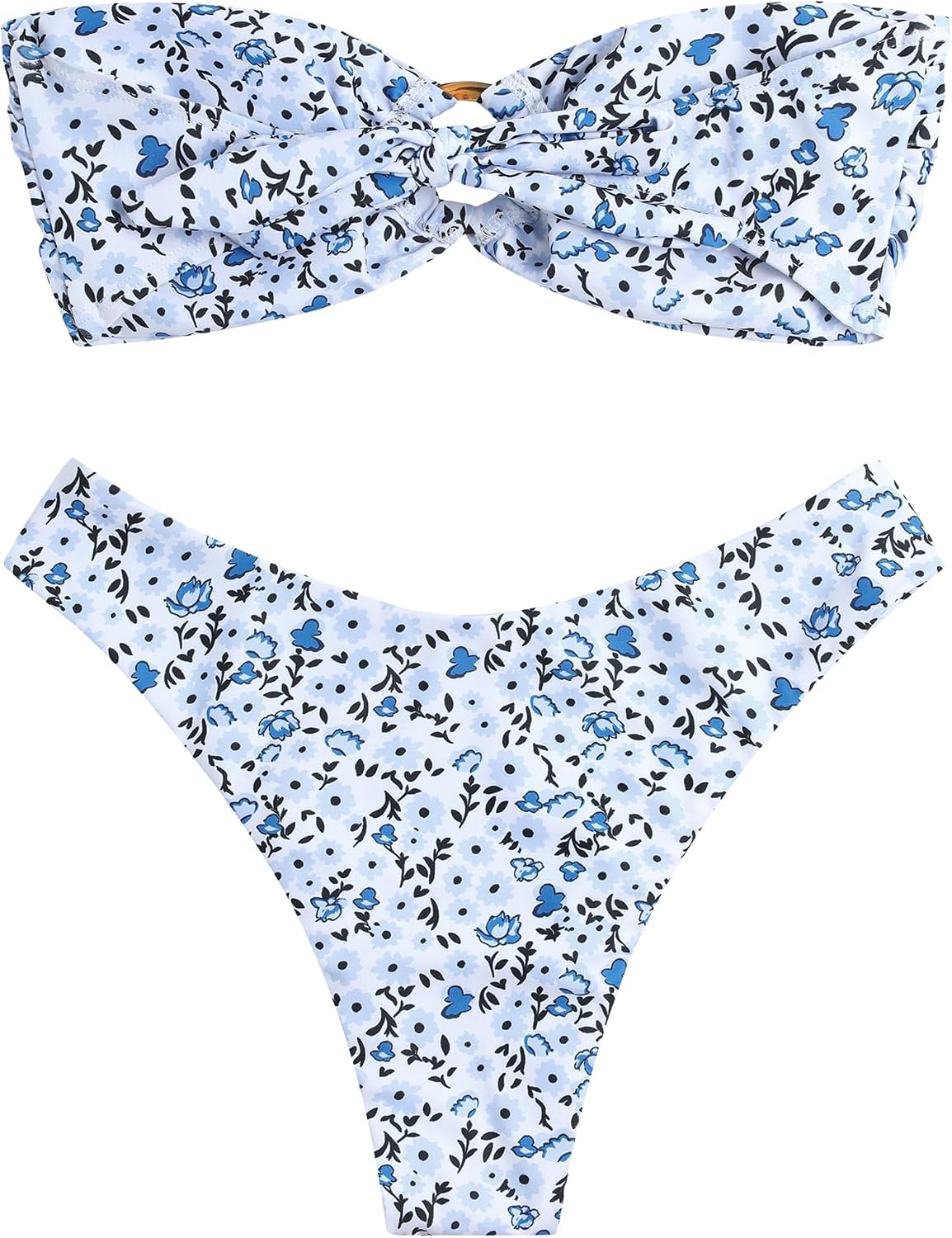 Detalle 2 de ZAFUL Women’s Bandeau Bikini with O-Ring Strapless Tie Back & High-Cut Bottom