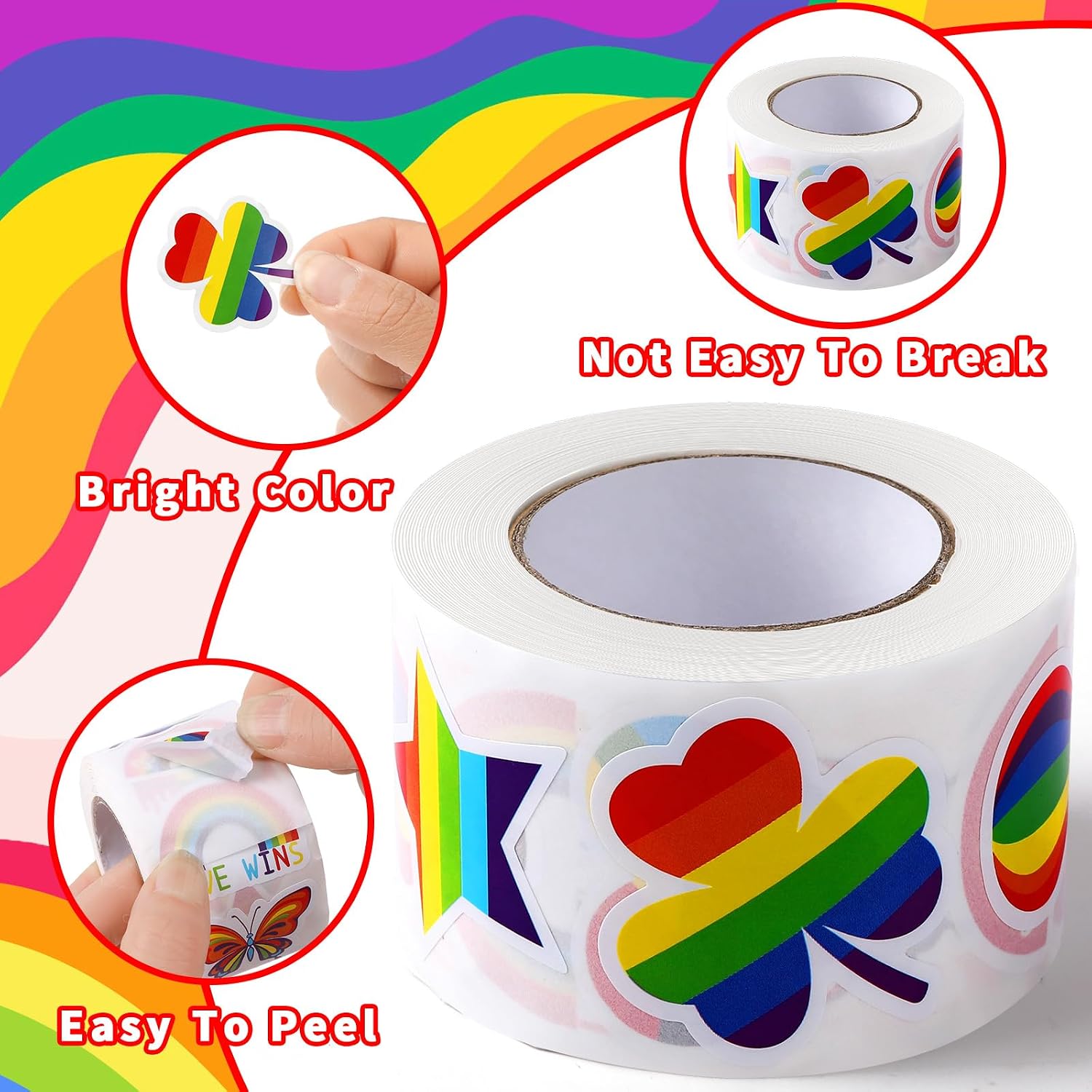 Thumbnail 2 de SANNIX 9847 Pride Stickers, 500-Roll with 8 Rainbow Designs