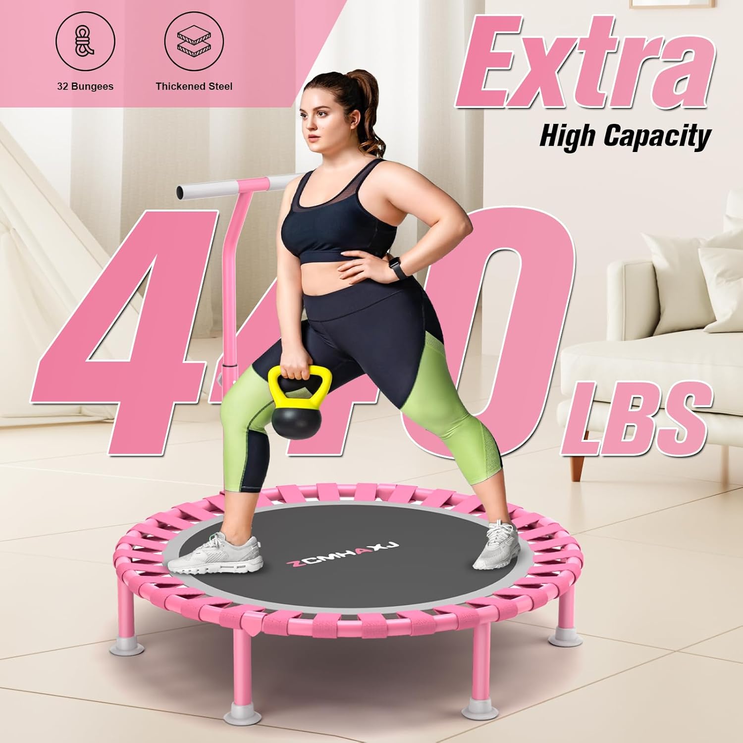 Detalle 2 de ZCMHAXJ Foldable Mini Trampoline (40-inch) with 5-Level T-Shaped Adjustable Bar