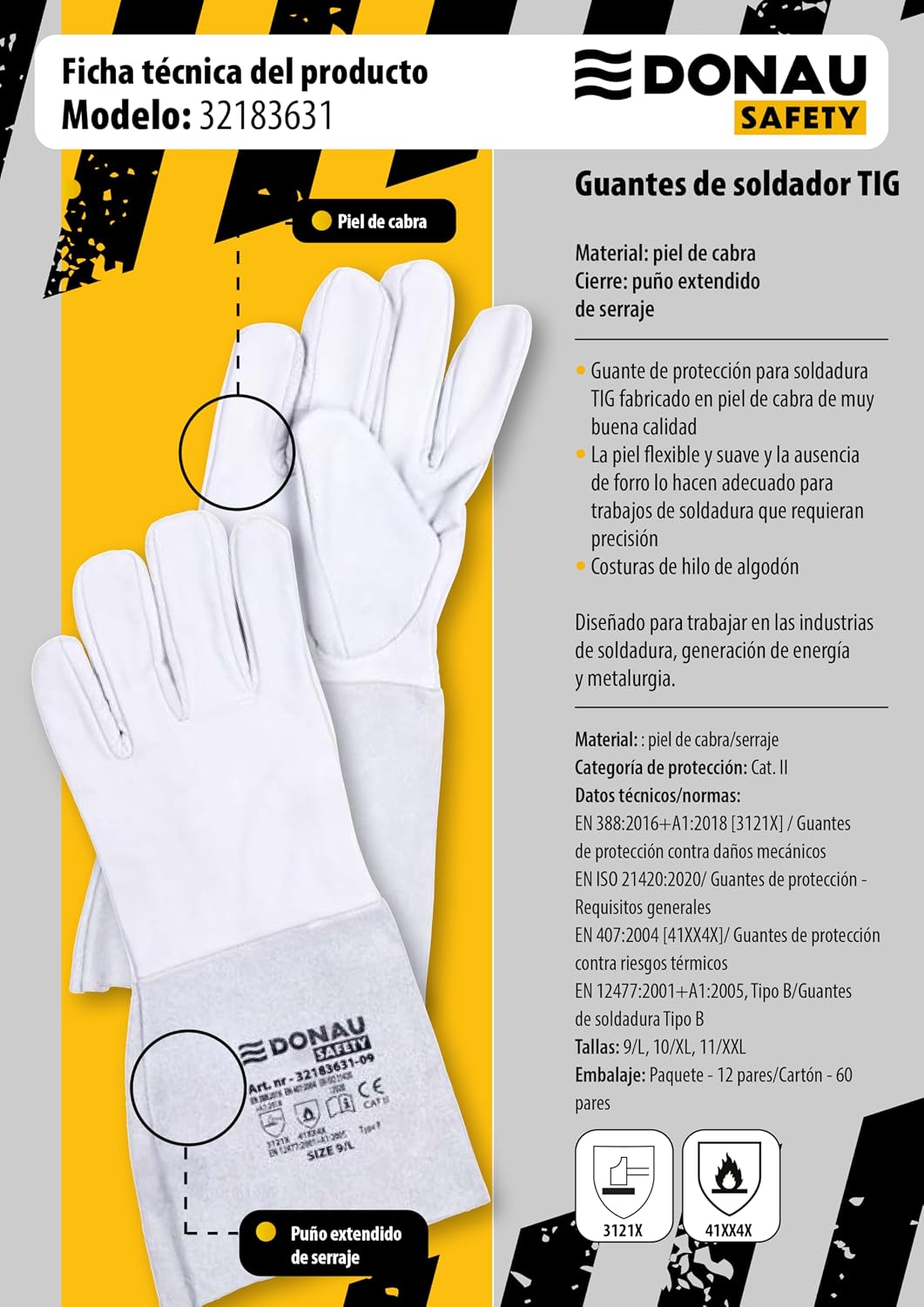 Detalle 2 de DONAU SAFETY 32183631-10 – rękawice TIG ze skóry koziej, rozmiar 10