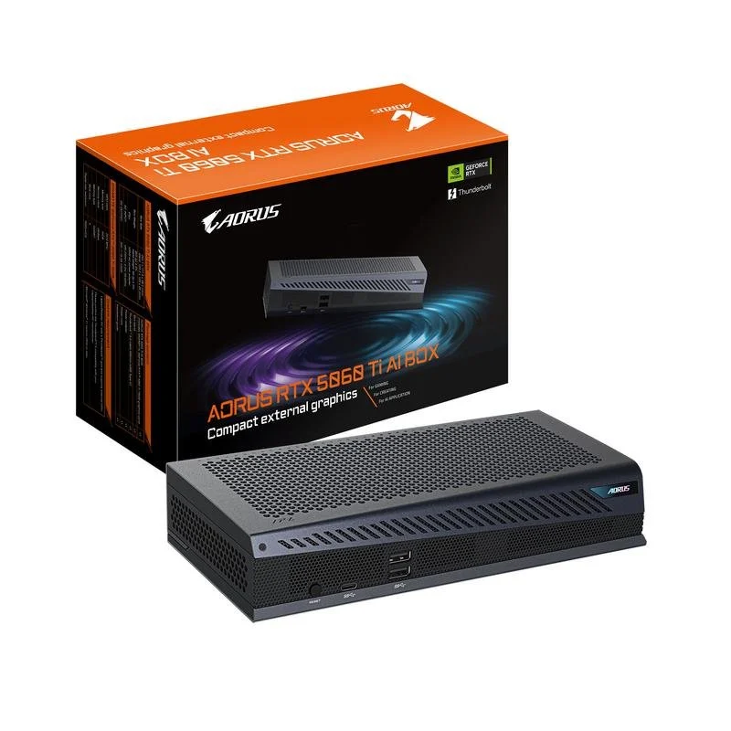 Detalle de Gigabyte AORUS RTX 5060 Ti AI BOX 16GB GDDR7 Reflex 2 RTX AI DLSS4: GPU externa de alto rendimiento para portátil y PC