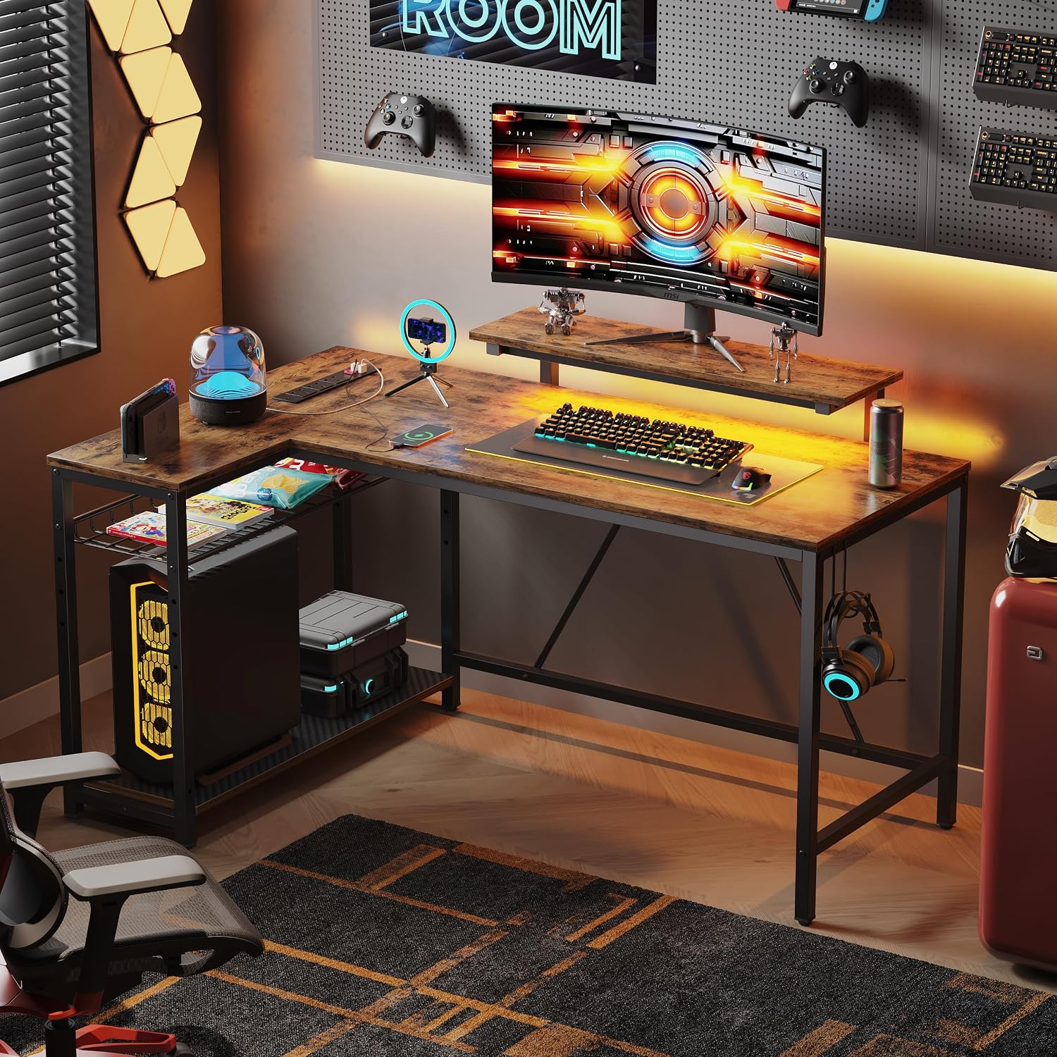 Detalle 2 de Bestier 132.5cm L-Shaped Desk with Power Ports