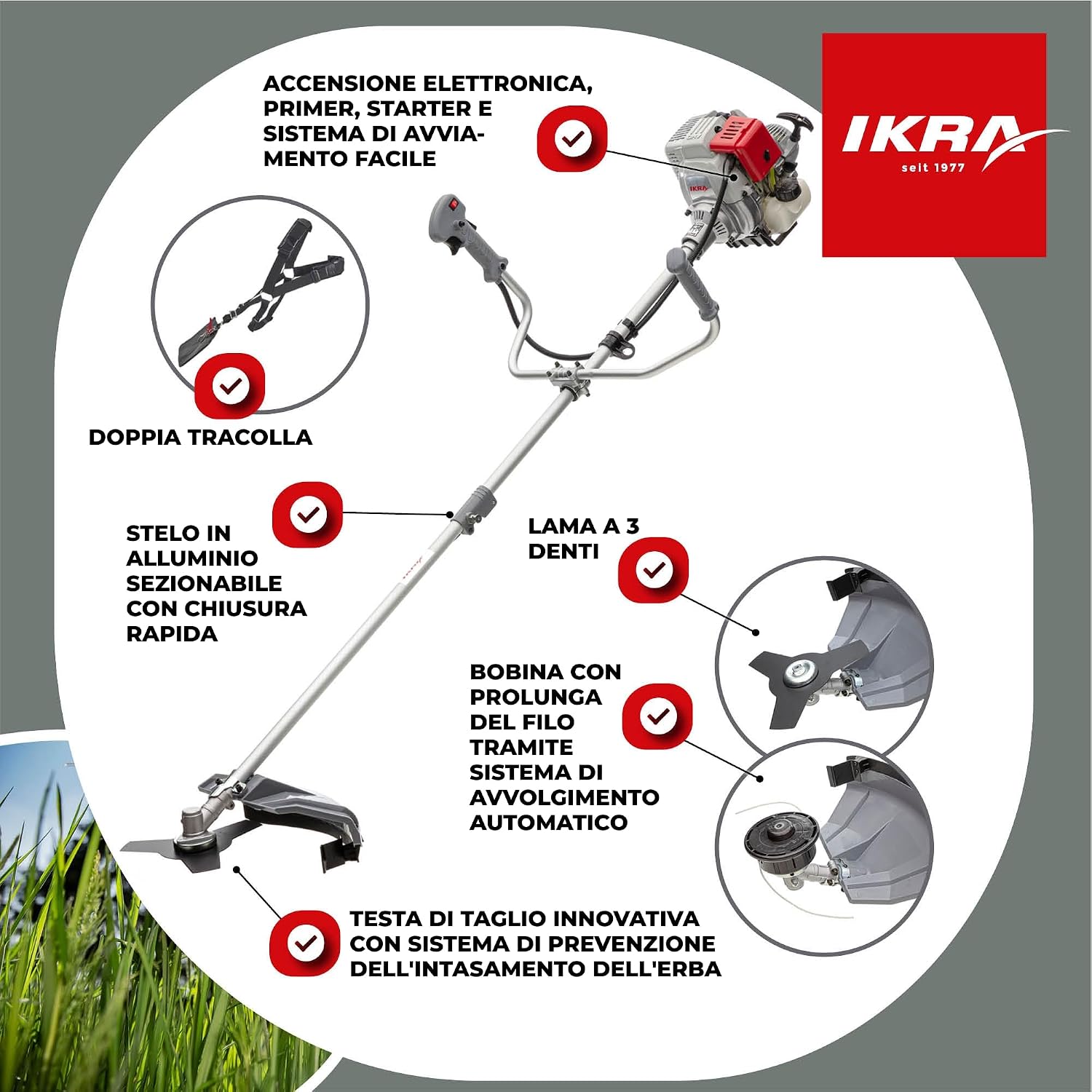 Detalle de IKRA IBF 31-4 decespugliatore a benzina 4 tempi con avviamento Easy Start, 31 cm³