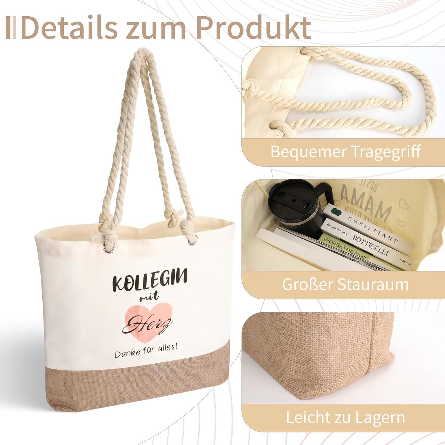 Detalle de Kaempe Kollegen Tasche – Jute Tragetasche als Abschieds- oder Geburtstagsgeschenk für Kollegin/Kollegen