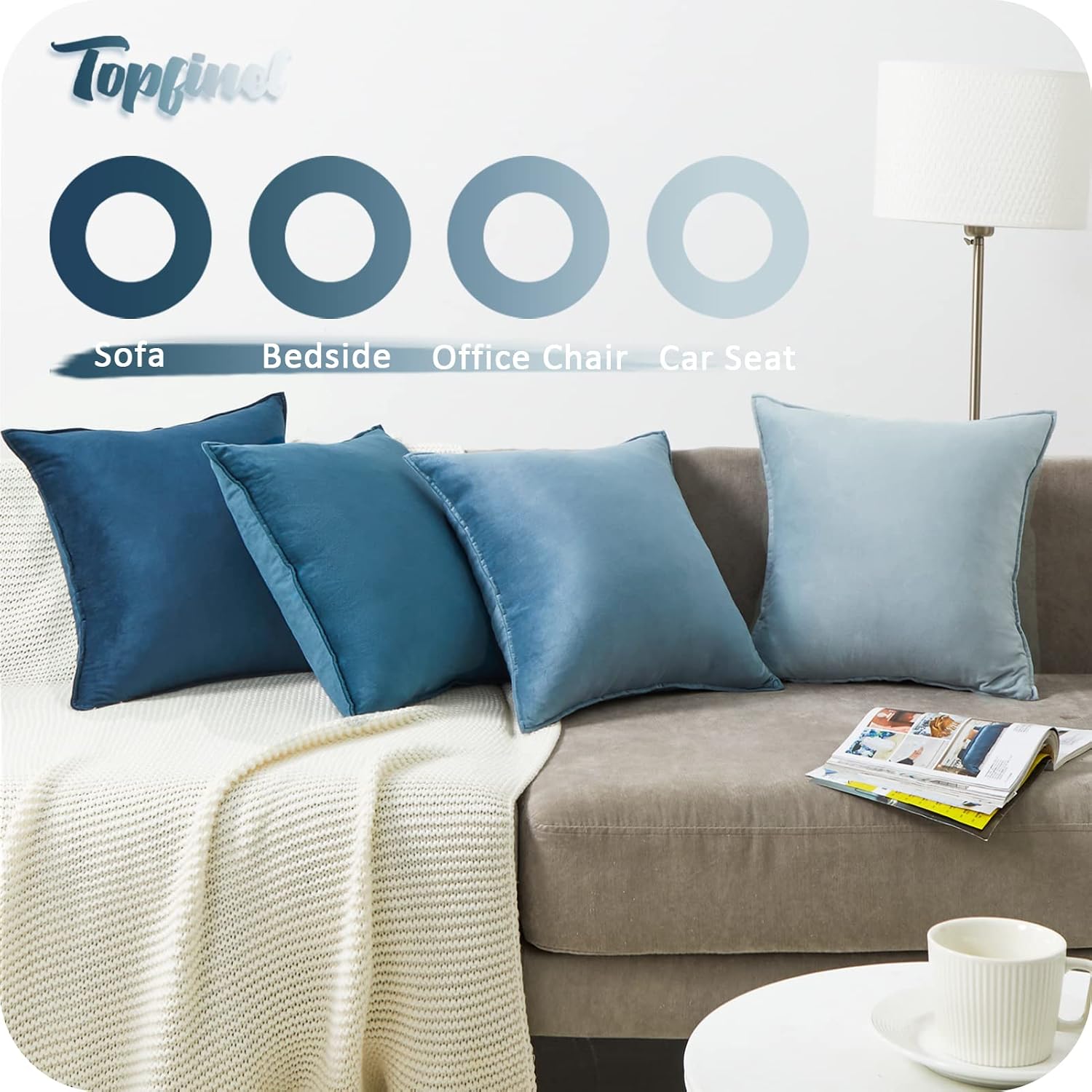 Thumbnail 3 de Topfinel Housse coussin 60x60 bleu — housse décorative velours 🛋