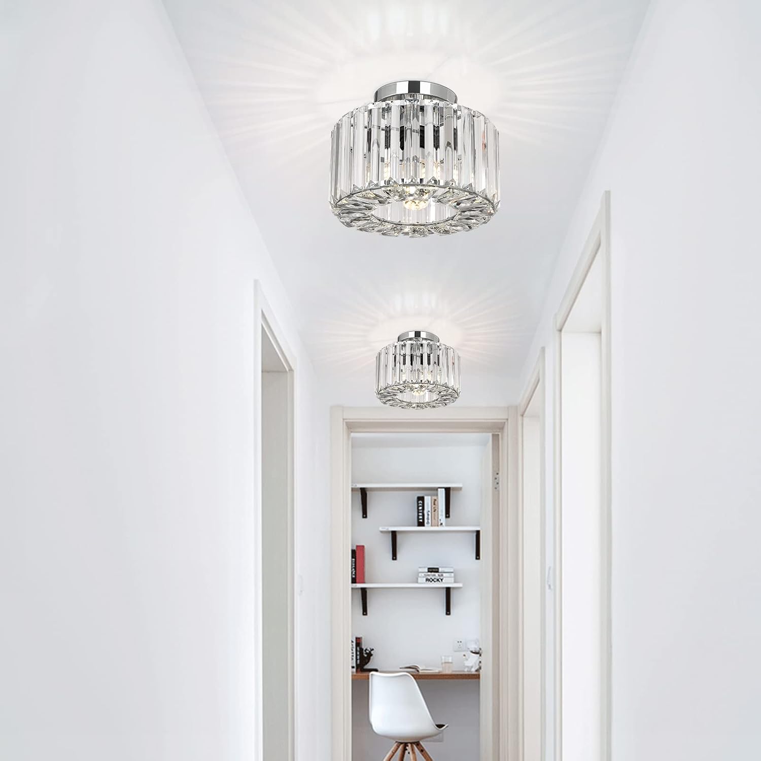 Thumbnail 3 de Easric Crystal Ceiling Light Flush Mount with Chrome Finish (LED-compatible, bulb not included)