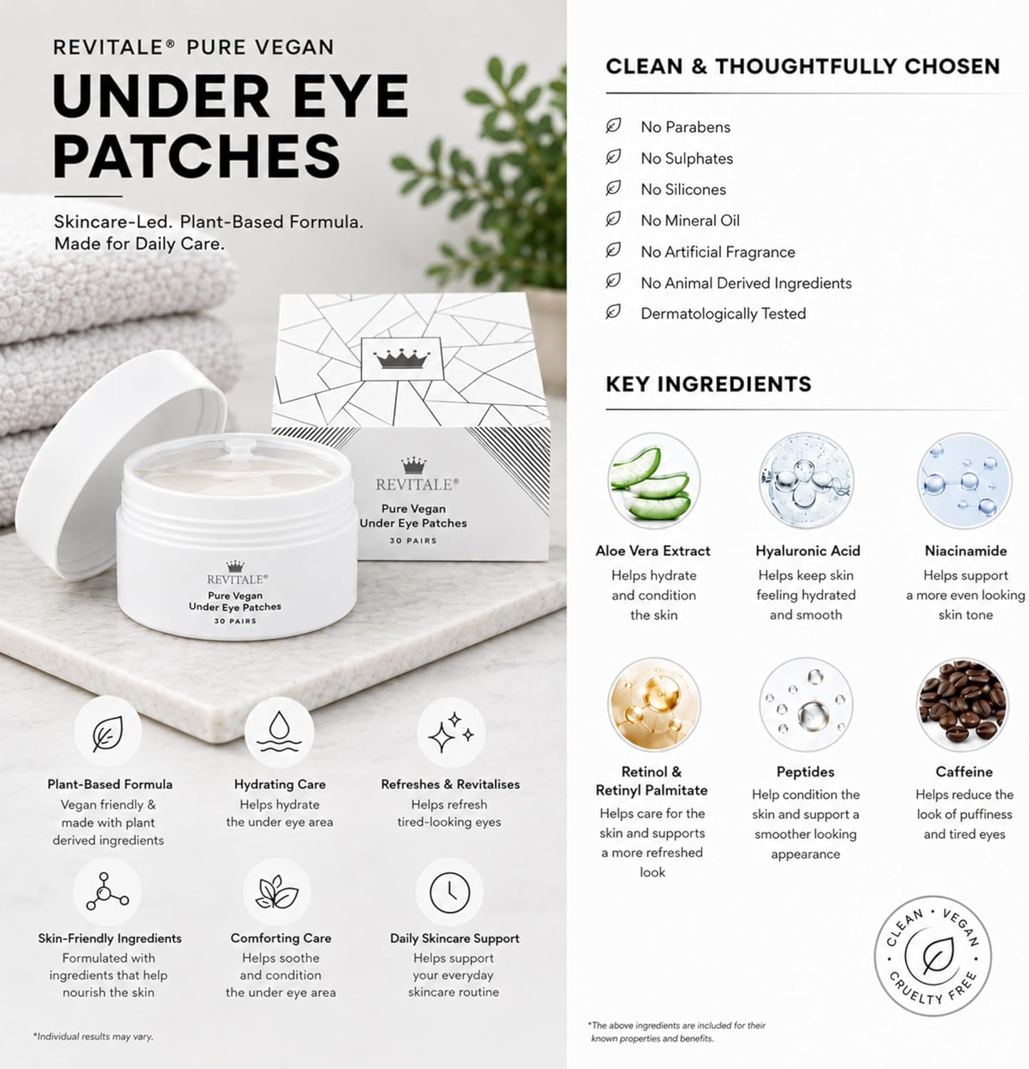 Thumbnail 4 de Revitale Pure Vegan Under Eye Patches – Masques pour les yeux riches en Aloe Vera et acide hyaluronique (30 paires)