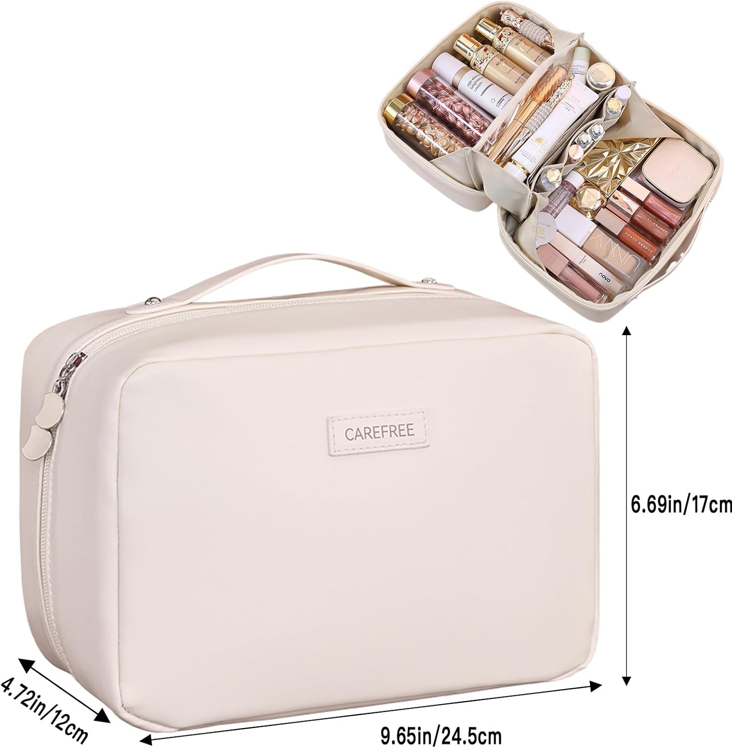 Thumbnail 1 de Luckyan Makeup Bag Large Capacity Travel Toiletry Bag – White PU Leather with 6-Zone Organisation