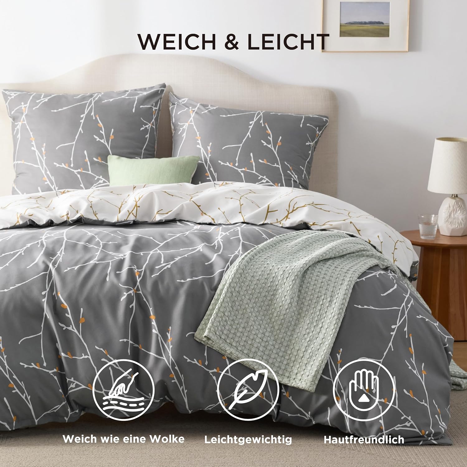 Detalle 2 de BEDSURE Bettwäsche 155x220 Wendebettbezug 3‑tlg