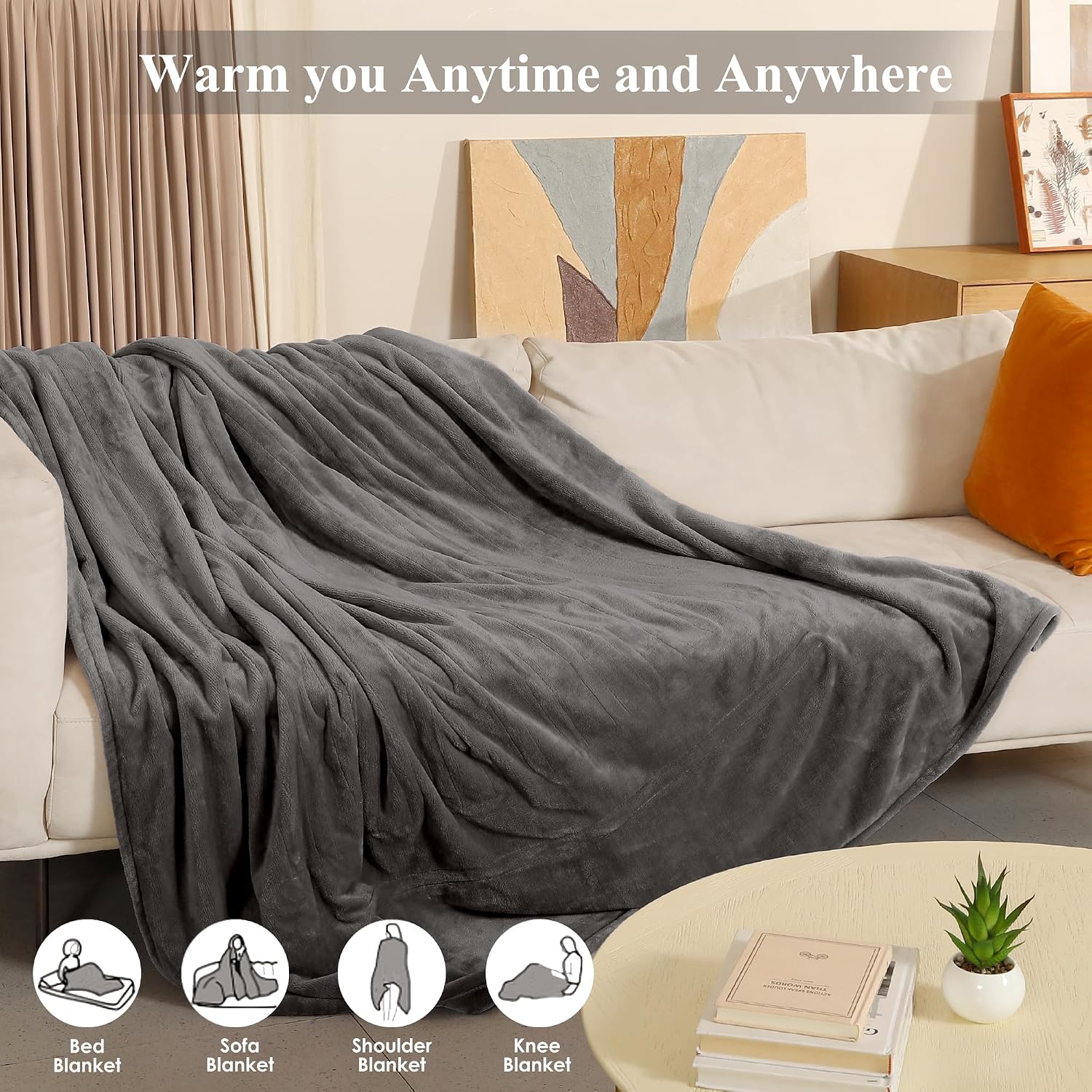 Detalle de COZYTY NHB-7284 Electric Blanket, Full Size Flannel, 6 Heat Levels