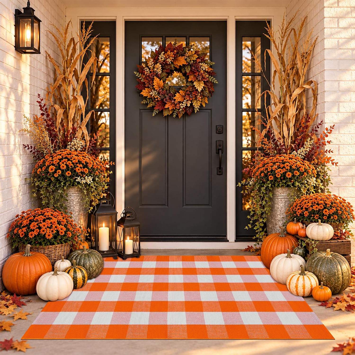 Detalle de Homydecor GZRUG Plaid Doormat, 28" x 43", Reversible and Machine Washable