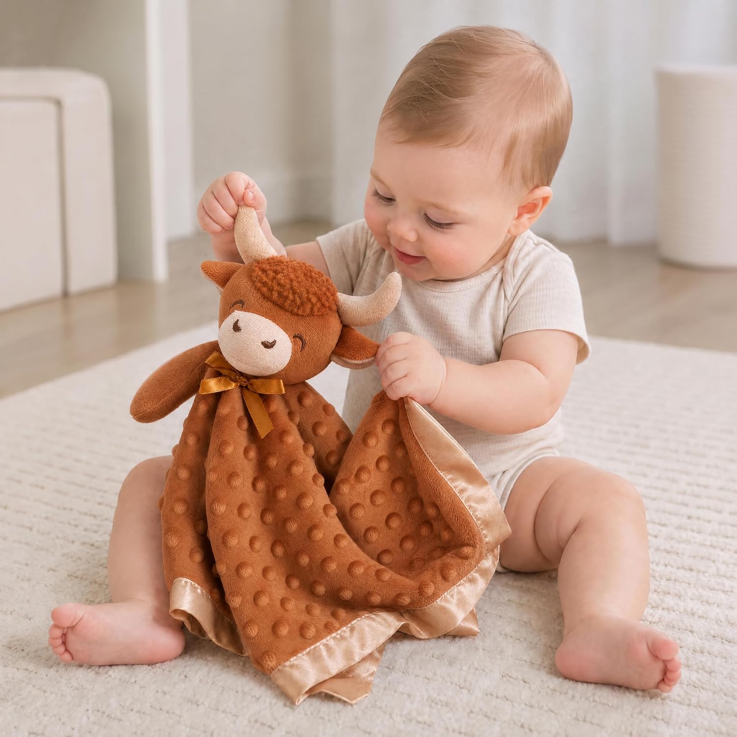 Detalle 2 de Pro Goleem Highland Cow Security Blanket, 16-Inch Brown Lovey