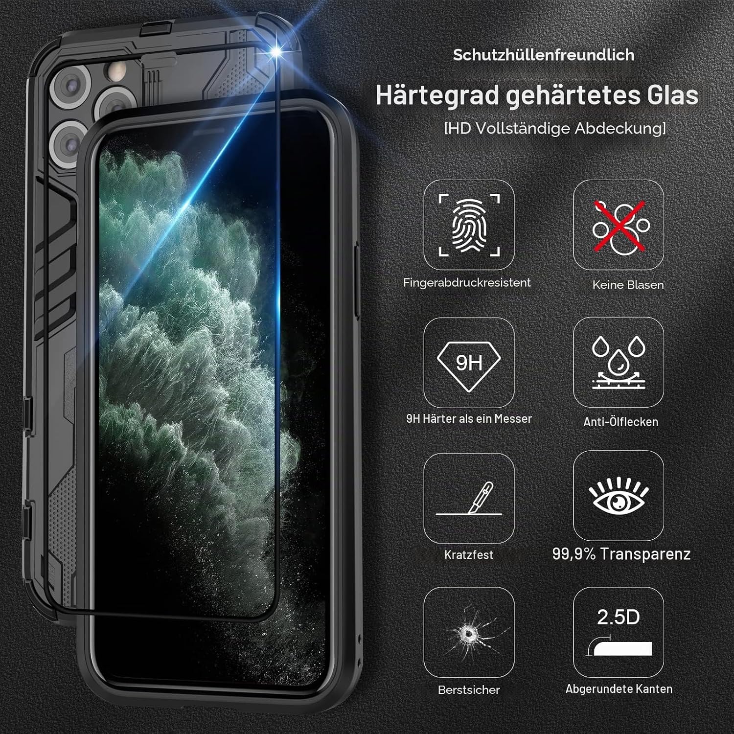 Thumbnail 4 de Btstring Hülle für iPhone 11 Pro mit Schutzfolie – robustes,Standfunktion-Case in Schwarz