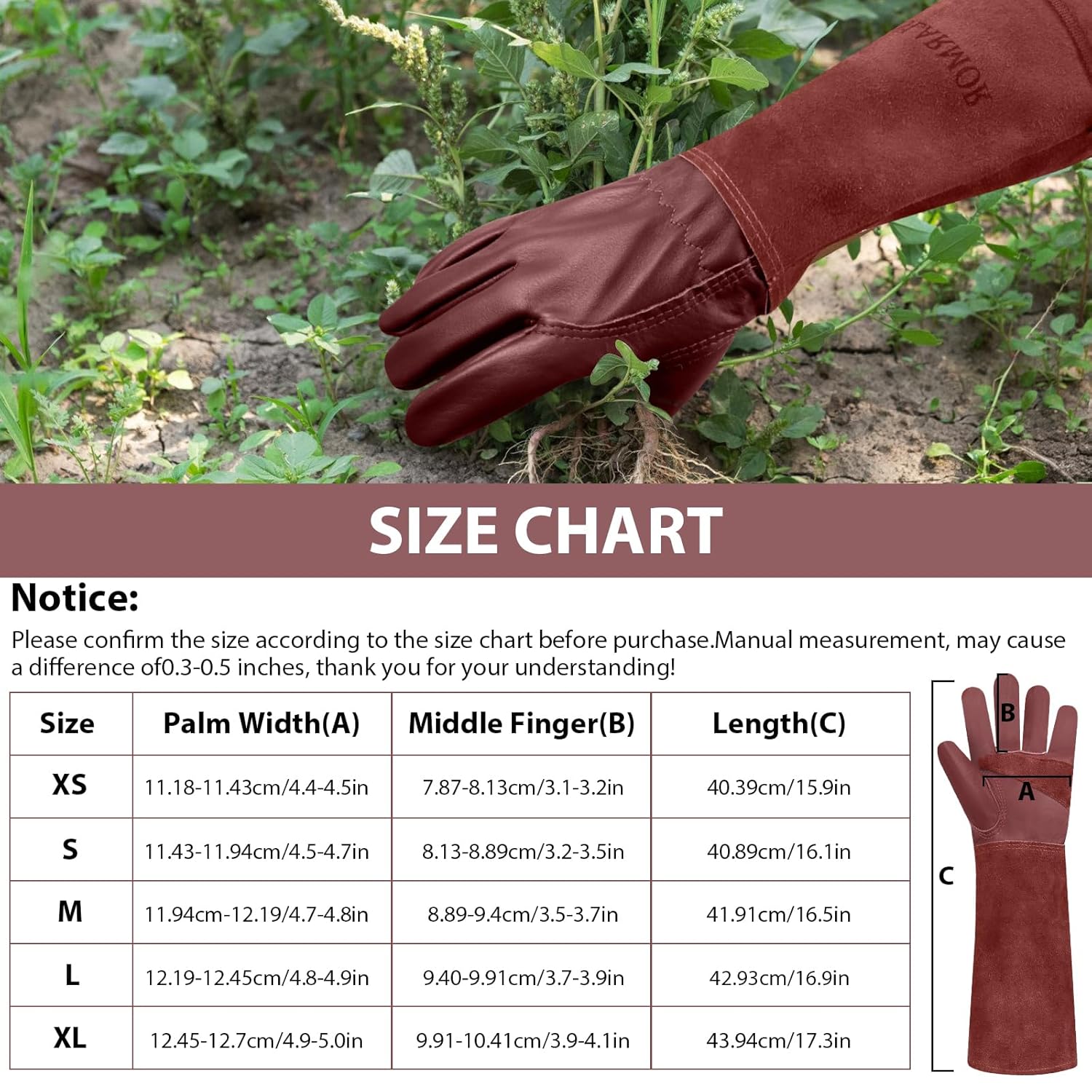 Thumbnail 5 de SLARMOR Leather Gardening Gloves for Women and Men – Thorn-Proof Cowhide with Forearm Protection