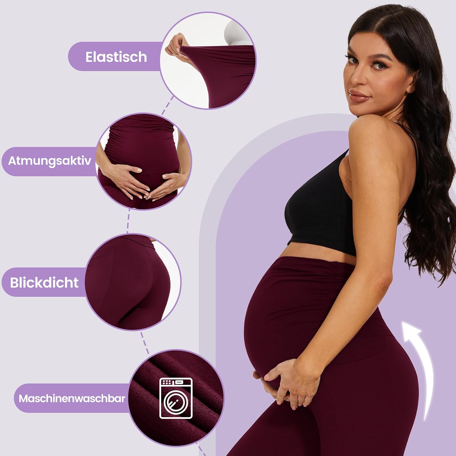 Detalle de DDOBB Damen-Umstandsleggings mit Taschen (High Waist) – blickdicht, weich elastisch für Schwangerschaft, Alltag & Sport