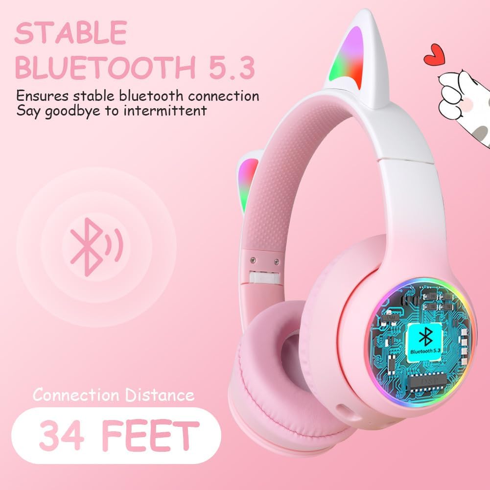 Thumbnail 1 de AXFEE Kinderkopfhörer (Bluetooth 5.3) mit LED Katzenohren – kabellos & mit 3,5-mm-Kabel, inkl. Mikrofon