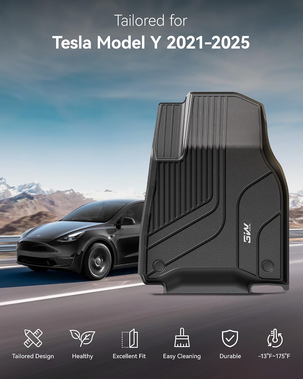 Thumbnail 1 de 3W 9‑Piece Floor Mats, Boot Liner and Seat Back Cover for Tesla Model Y (2021–2024) – All‑Weather, Dog‑Friendly TPE