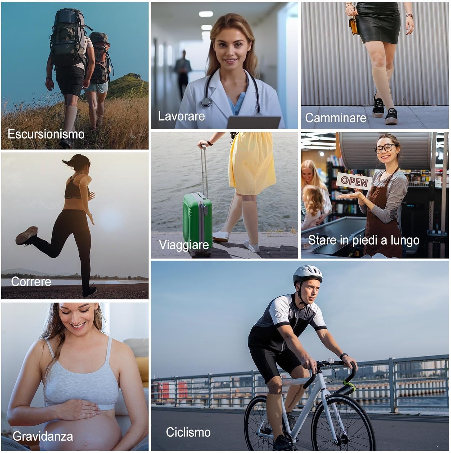 Detalle 2 de Calze a compressione graduata 20-30 mmHg unisex con cerniera e punta aperta (taglie forti)