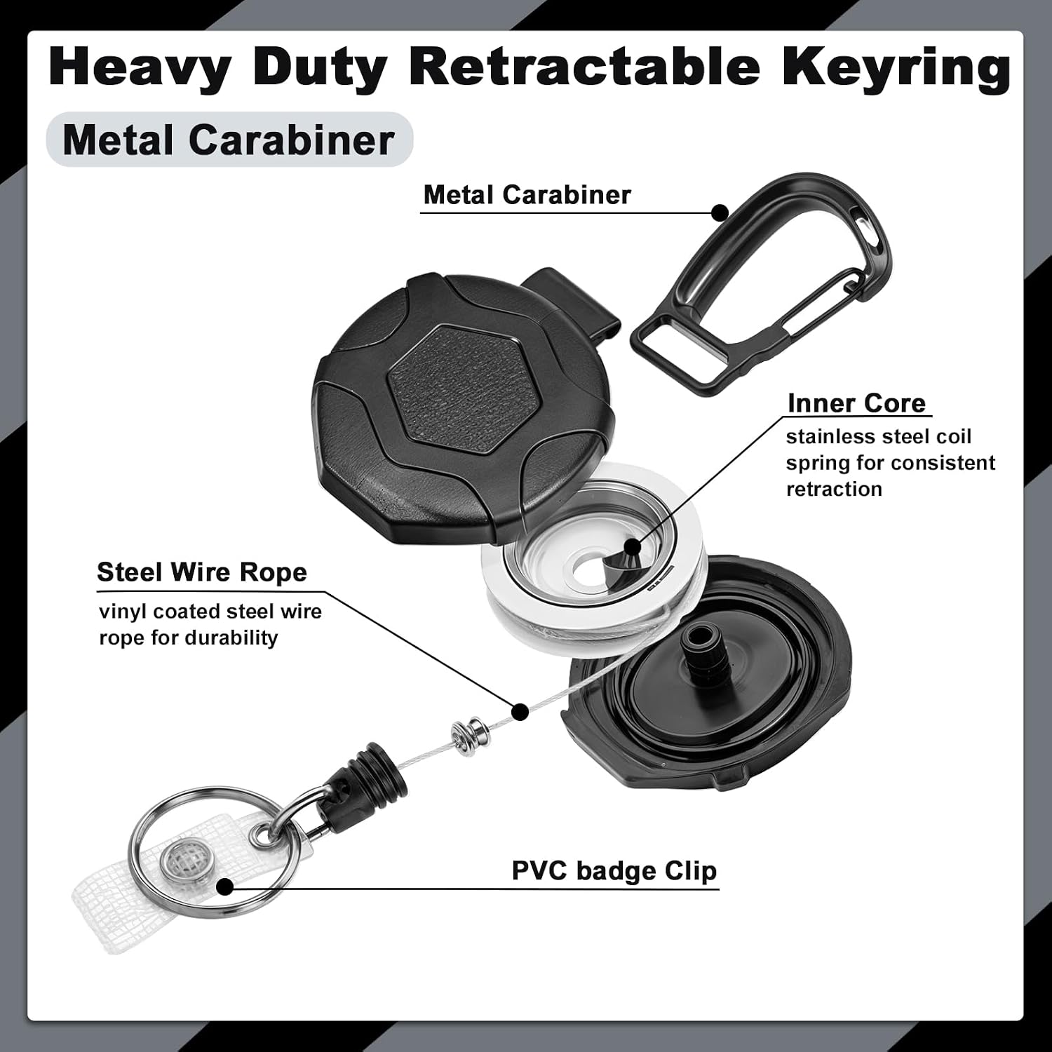 Detalle de 2 Pack Heavy Duty Retractable Keychain 31.5