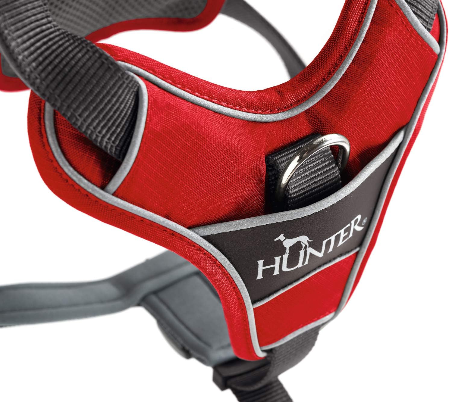 Detalle de Hunter DIVO Hundegeschirr XS 34–47 cm rot/grau – Ergonomisch, reflektierend und vielseitig einsetzbar