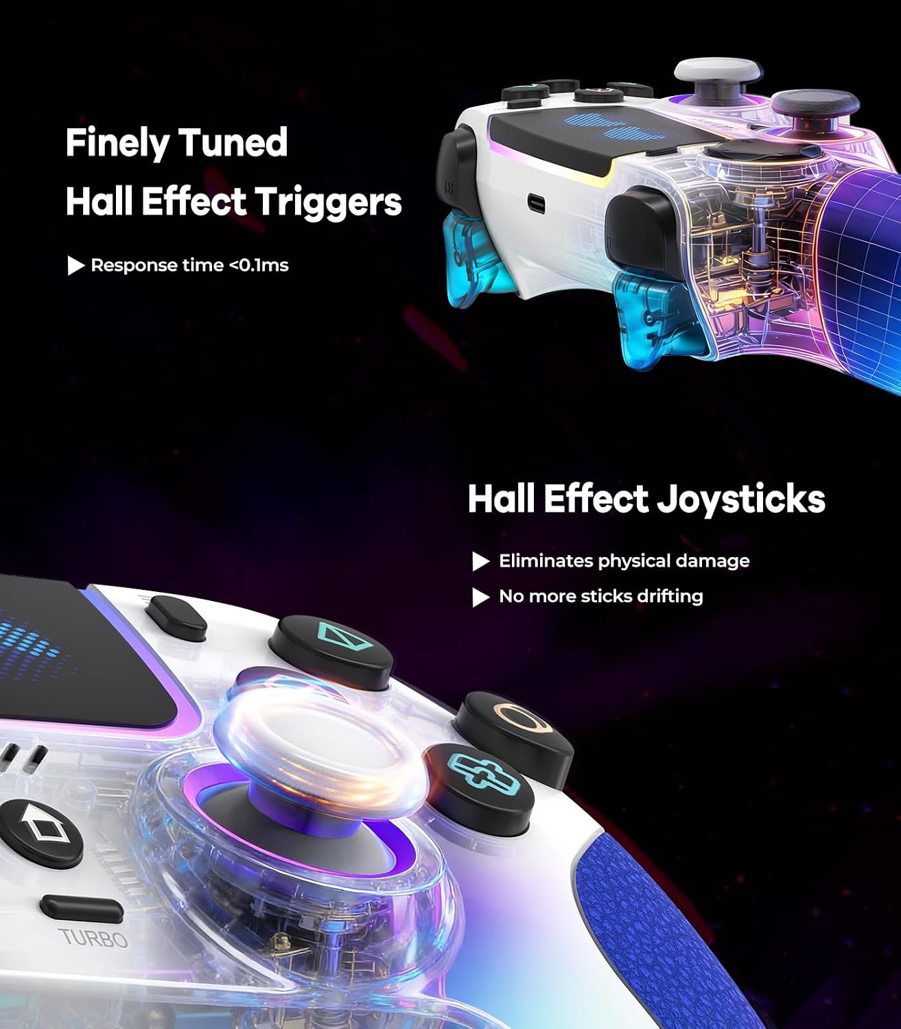 Thumbnail 1 de SFGSUP Wireless Pro Controller für PS5/PC/MAC/Steam Deck – Hall-Effekt Joystick & Trigger, 8 RGB-Farben, 6-Achsen-Gyroskop, Turbo, Dual Vibration, 1500 mAh Akku