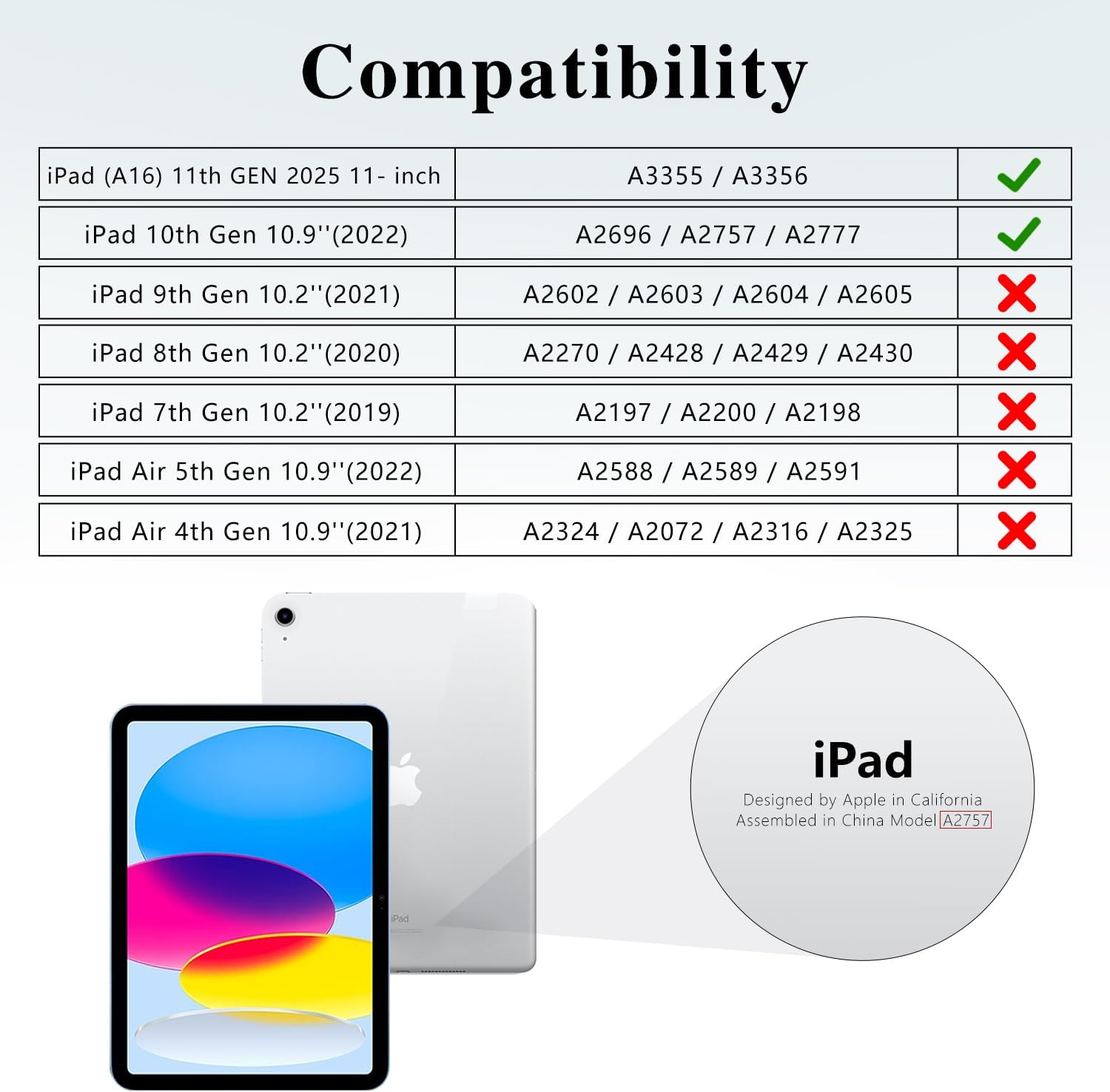 Detalle de ROSROME Case for iPad (A16) 11th/10th Gen with HD Screen Protector – Rainbow, Heavy Duty Shield