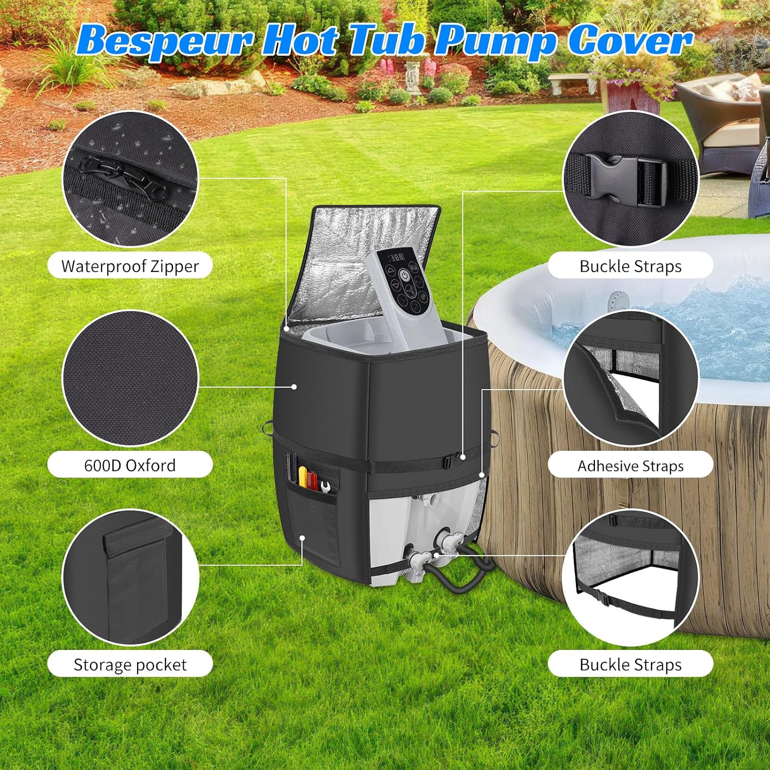 Detalle 2 de bespeur Hot Tub Cover Spa Heater Pump Cover, 600D Oxford Fabric