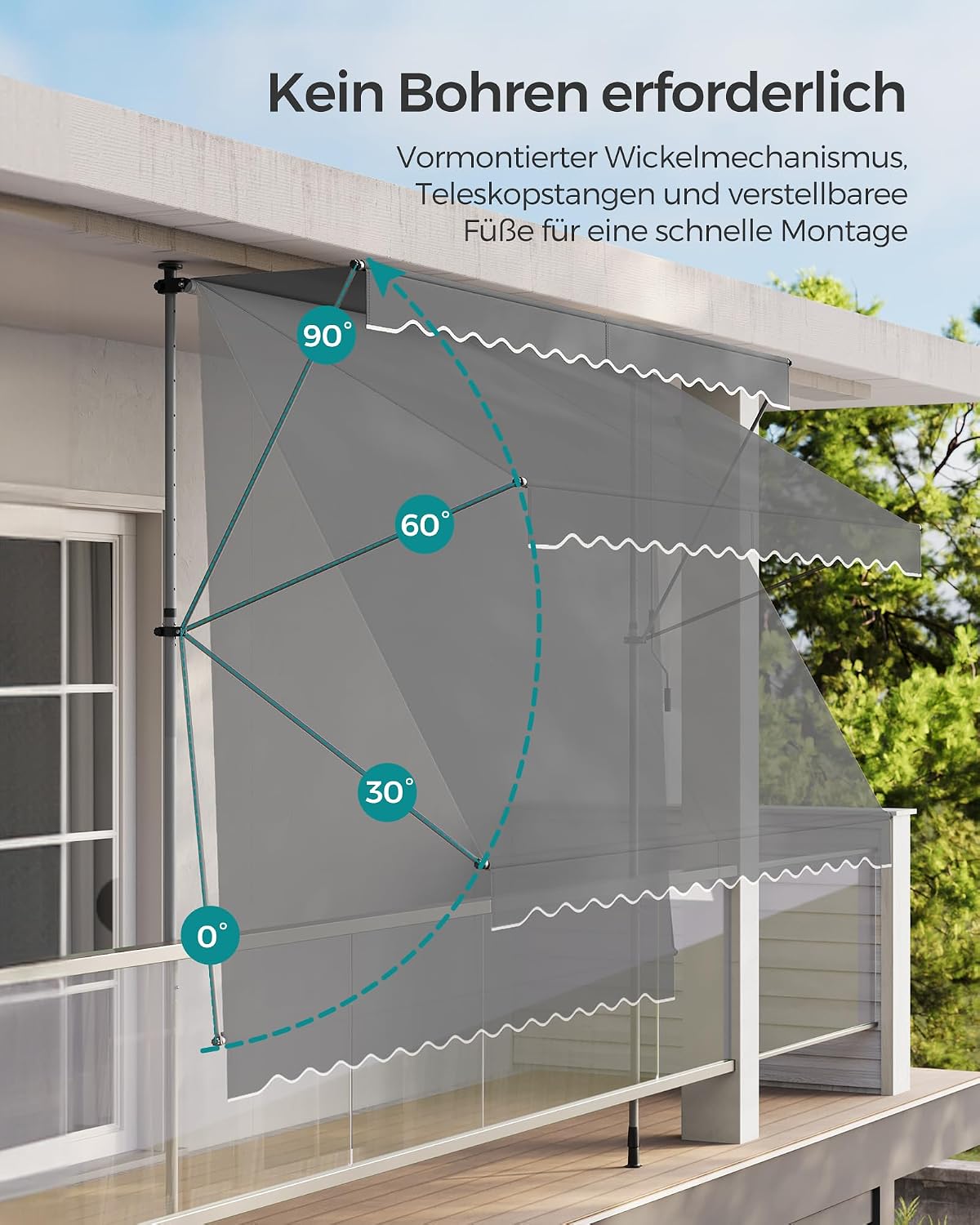 Detalle 2 de SONGMICS Klemmmarkise GSA352G02 – höhenverstellbar, ohne Bohren, inkl. Handkurbel