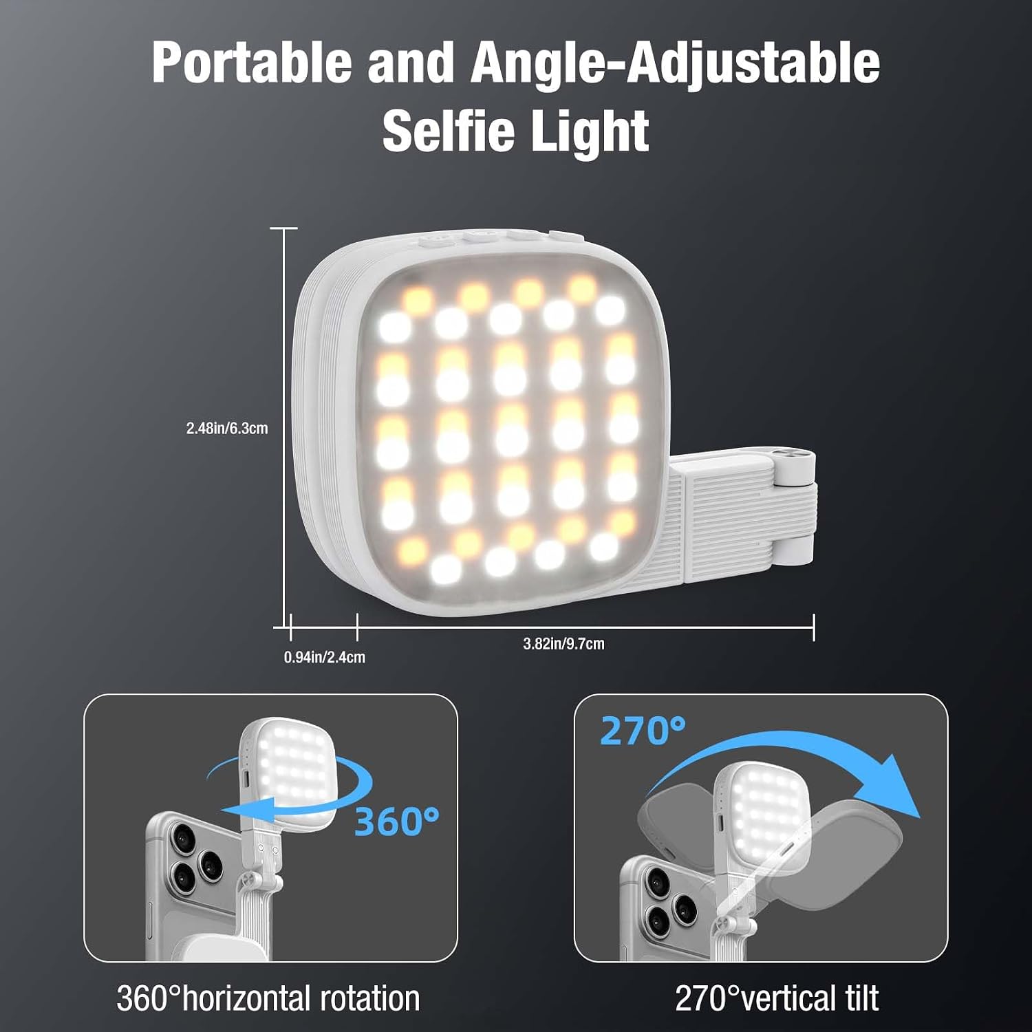 Thumbnail 1 de Magnetic Selfie Light for Phone with Mirror – 3 Temp (3500K/4500K/6500K), 45 LED, CRI95+, 360° Rotatable, MagSafe compatible