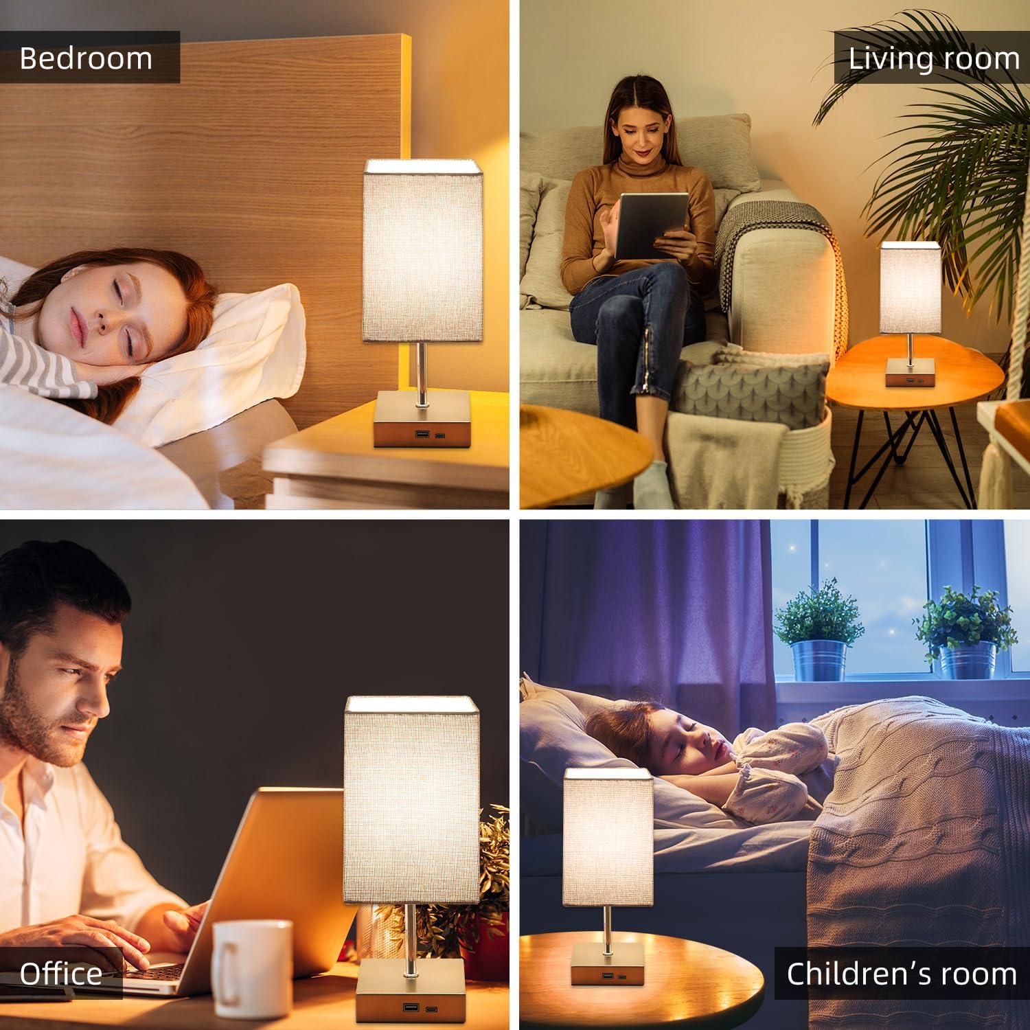 Detalle 2 de Totofac Touch Bedside Lamp with USB Ports & 3-Way Dimming ⌛