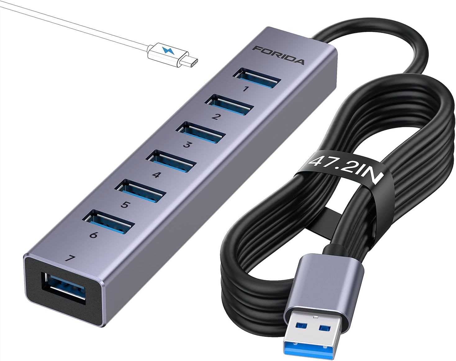 Detalle de FORIDA 8-Port USB Hub 7x USB 3.0