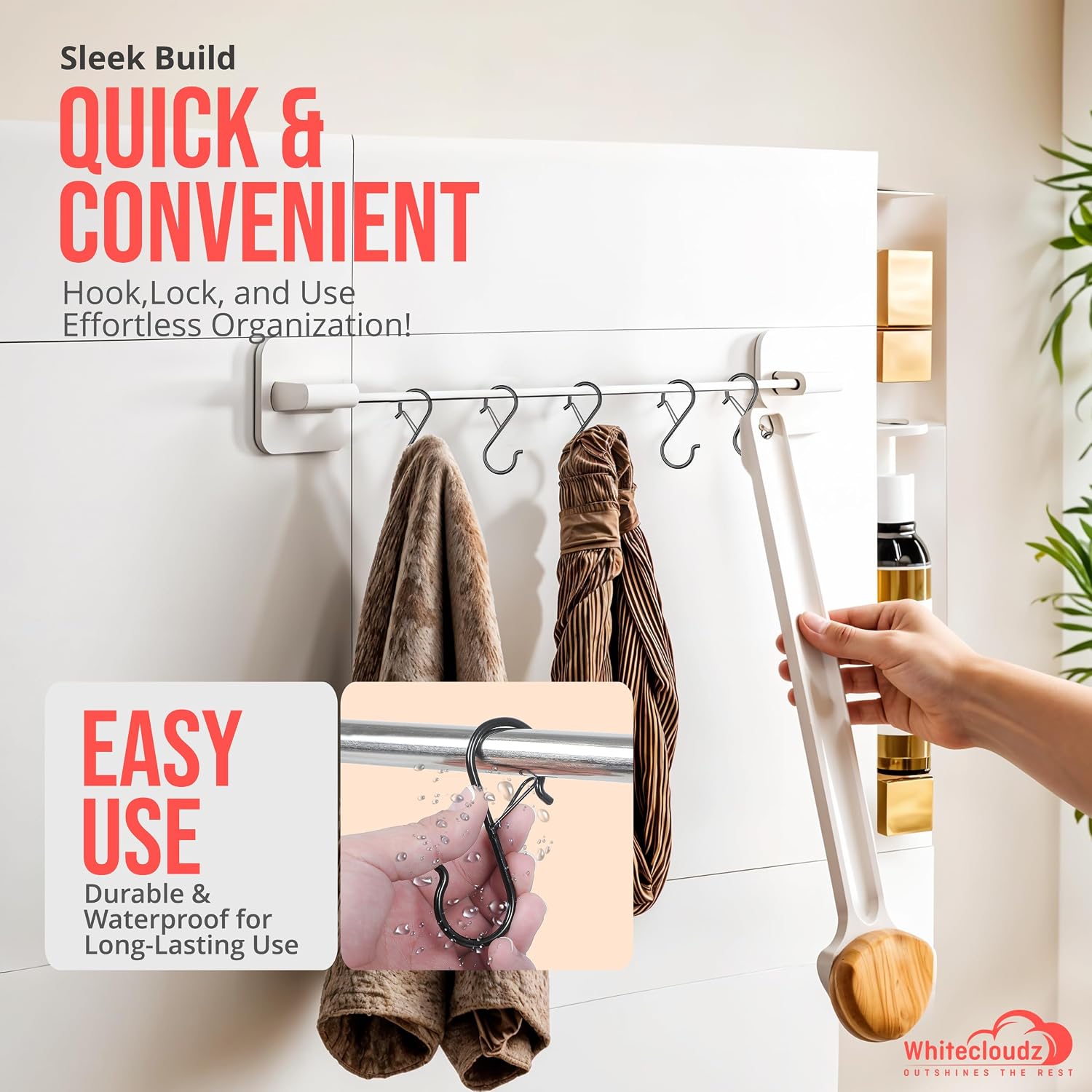 Thumbnail 3 de WHITECLOUDZ 10Pack Heavy Duty S Hooks with Safety Buckle – Wall & Ceiling Hanging Solutions (9.2cm)