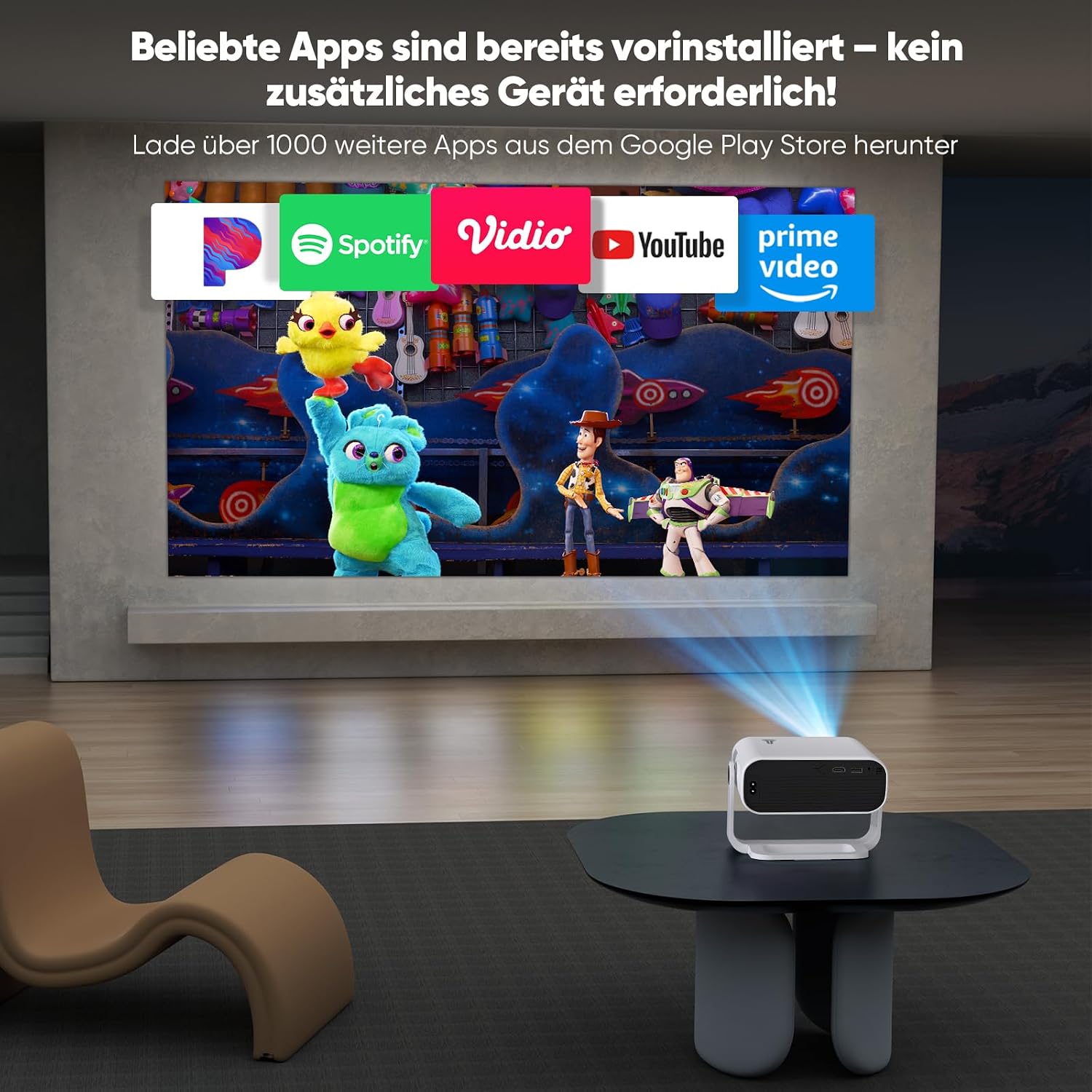 Thumbnail 2 de 2026 Smart Mini Beamer mit Android 14, Full HD 1080p, WiFi 6 & BT 5.2 – integrierte App-Nutzung