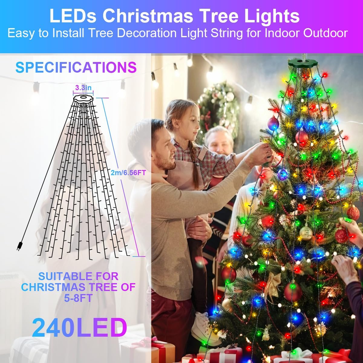 Thumbnail 2 de DREAMLAND DRCR100 Christmas Tree Topper Lights, 240 Multicolour LEDs, 8 Modes